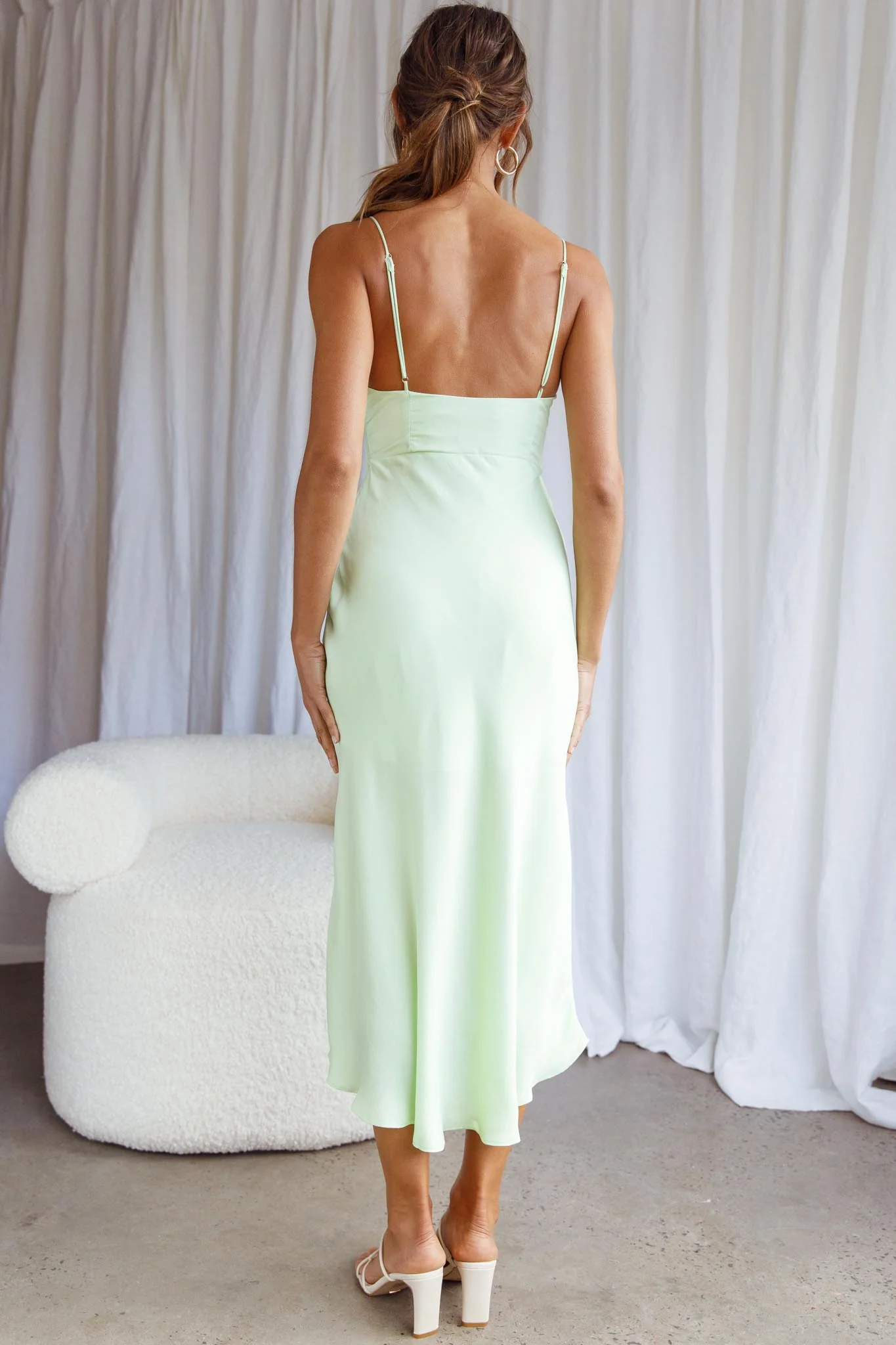 Malibu Gathered Bust Cami Strap Midi Dress Apple - Sonourner