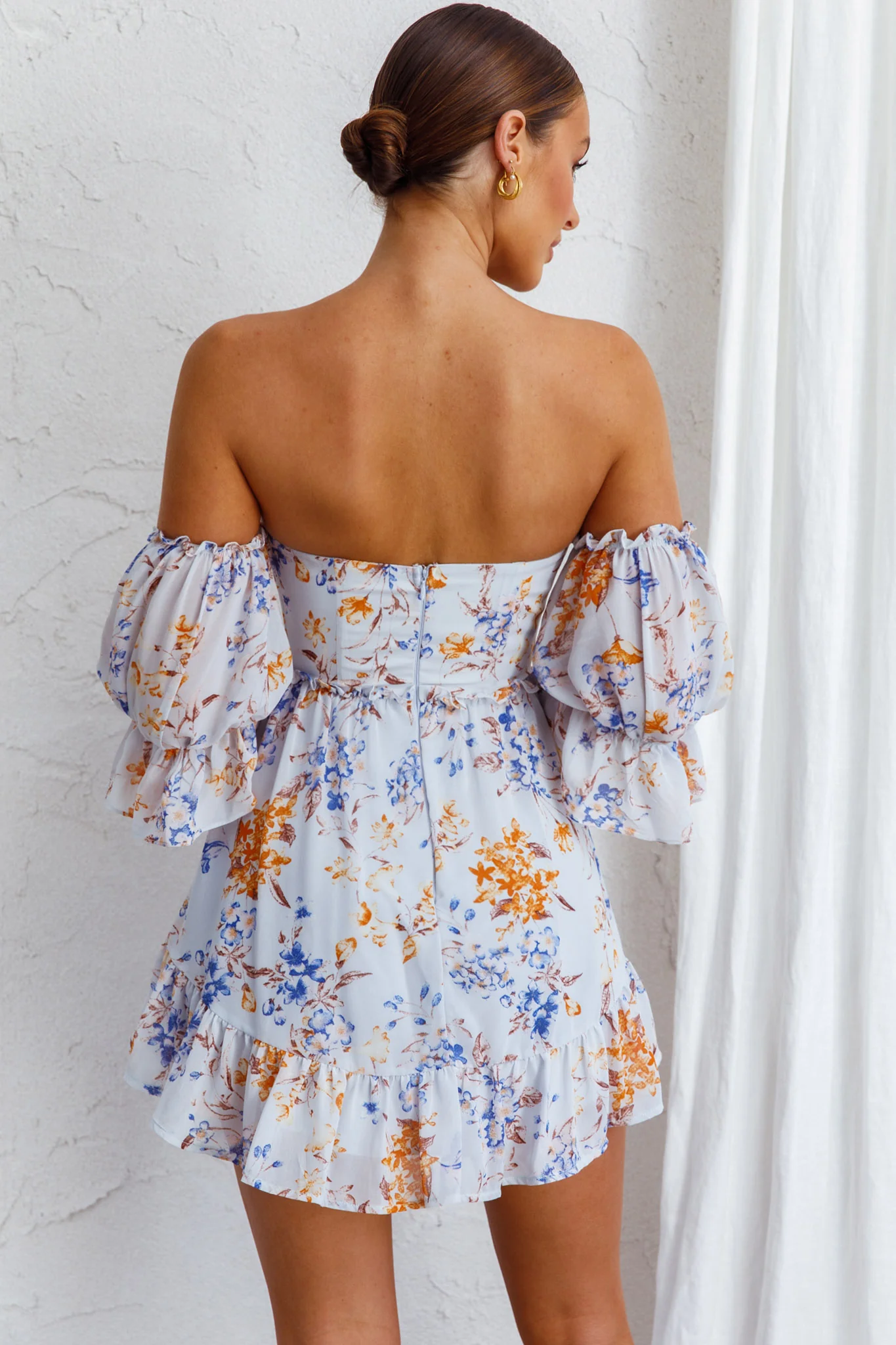 Ianthe Off-Shoulder Puff Sleeve Dress Floral Mint - Sonourner