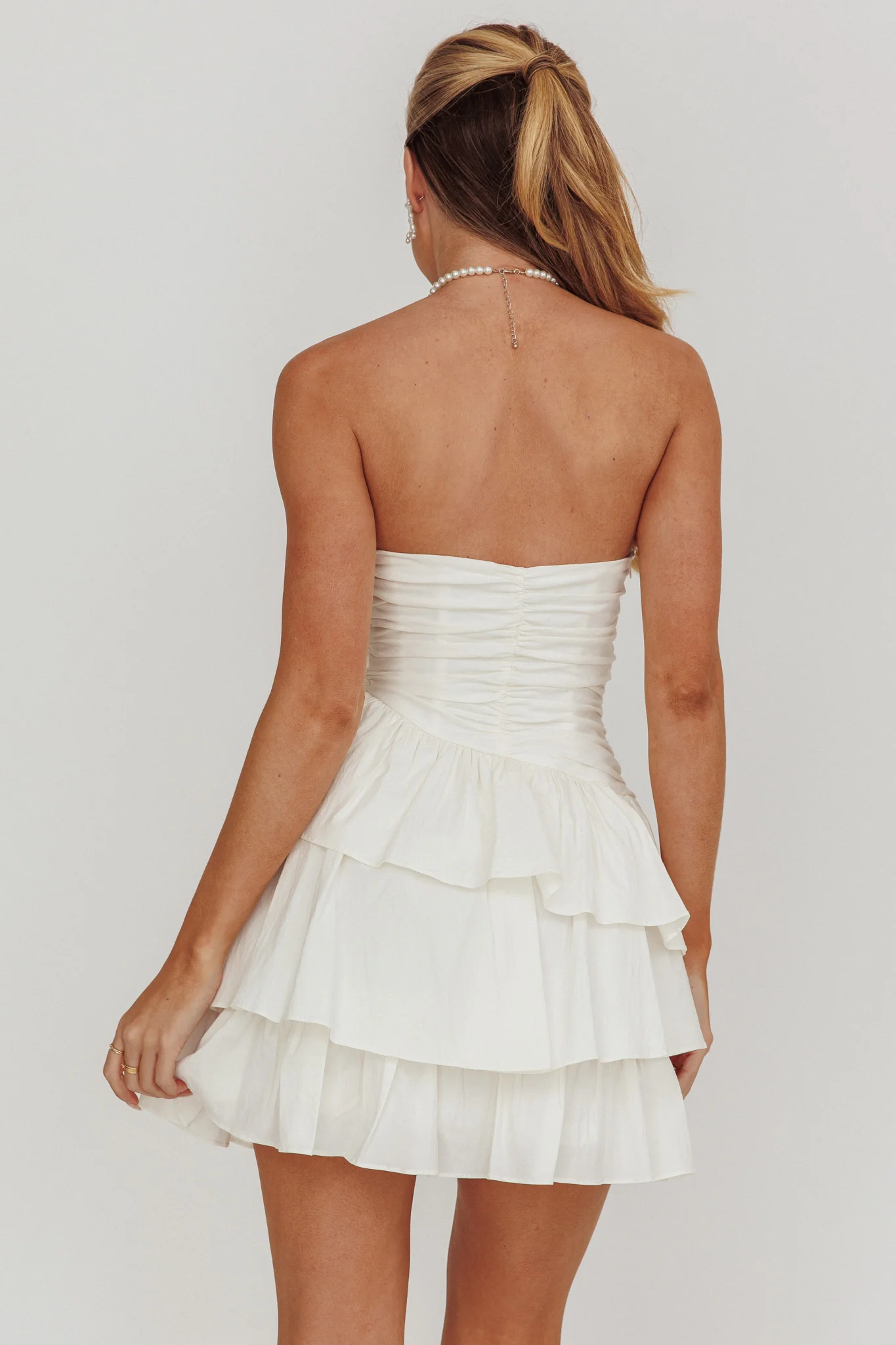 Destini Strapless Layered Frill Mini Dress Off White - Sonourner