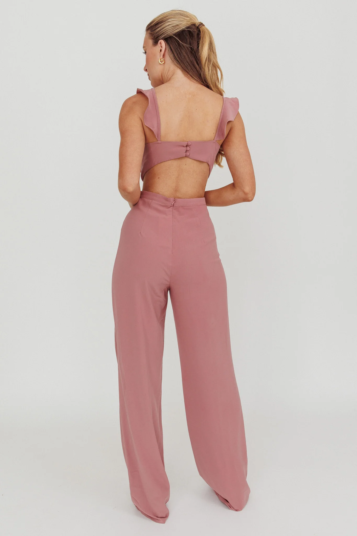 Kiss Me Sleeveless Ruffle Jumpsuit Pink - Sonourner