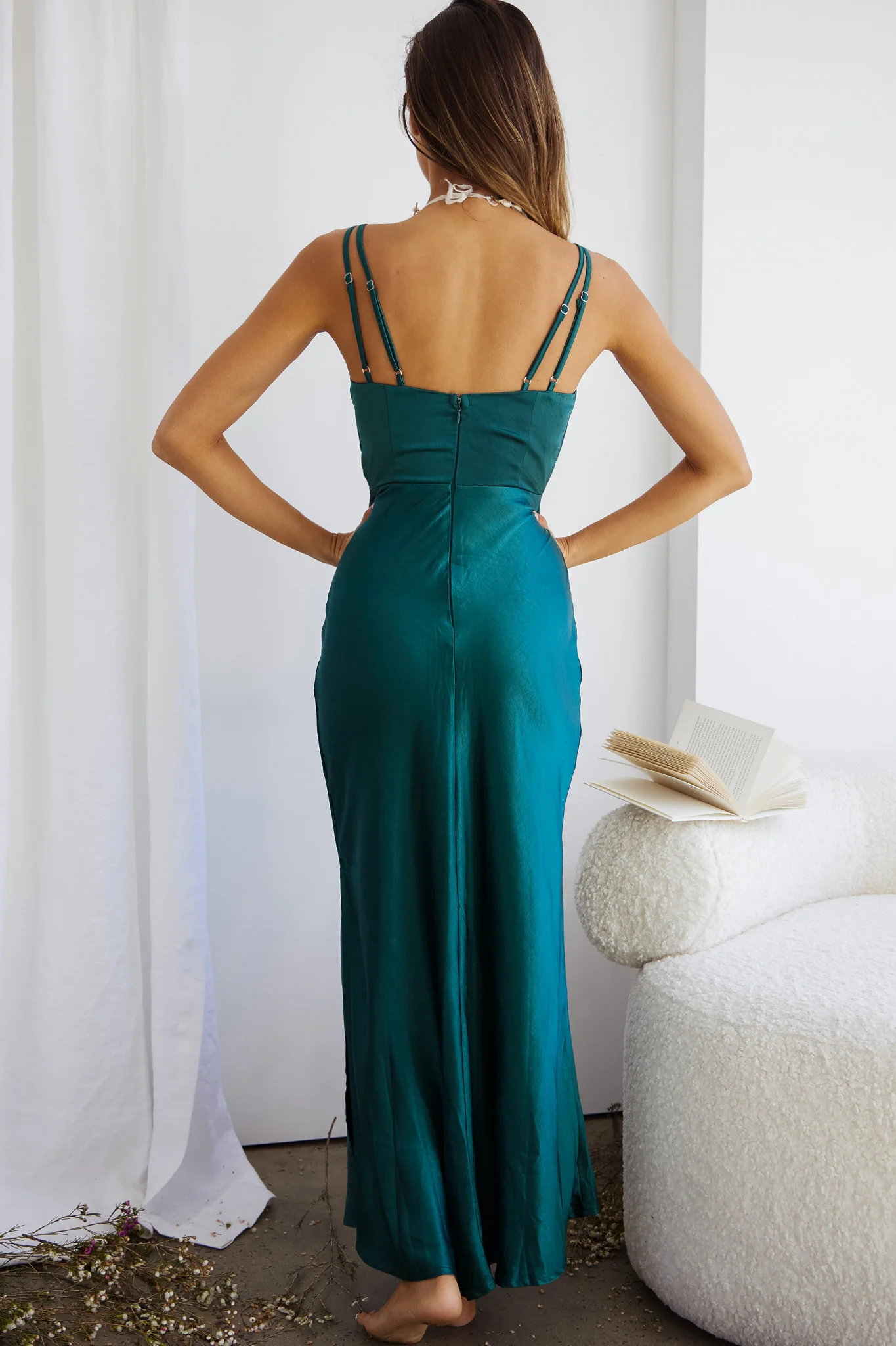 Torah Cut-Out Bodice Front Split Maxi Dress Forest Green - Sonourner
