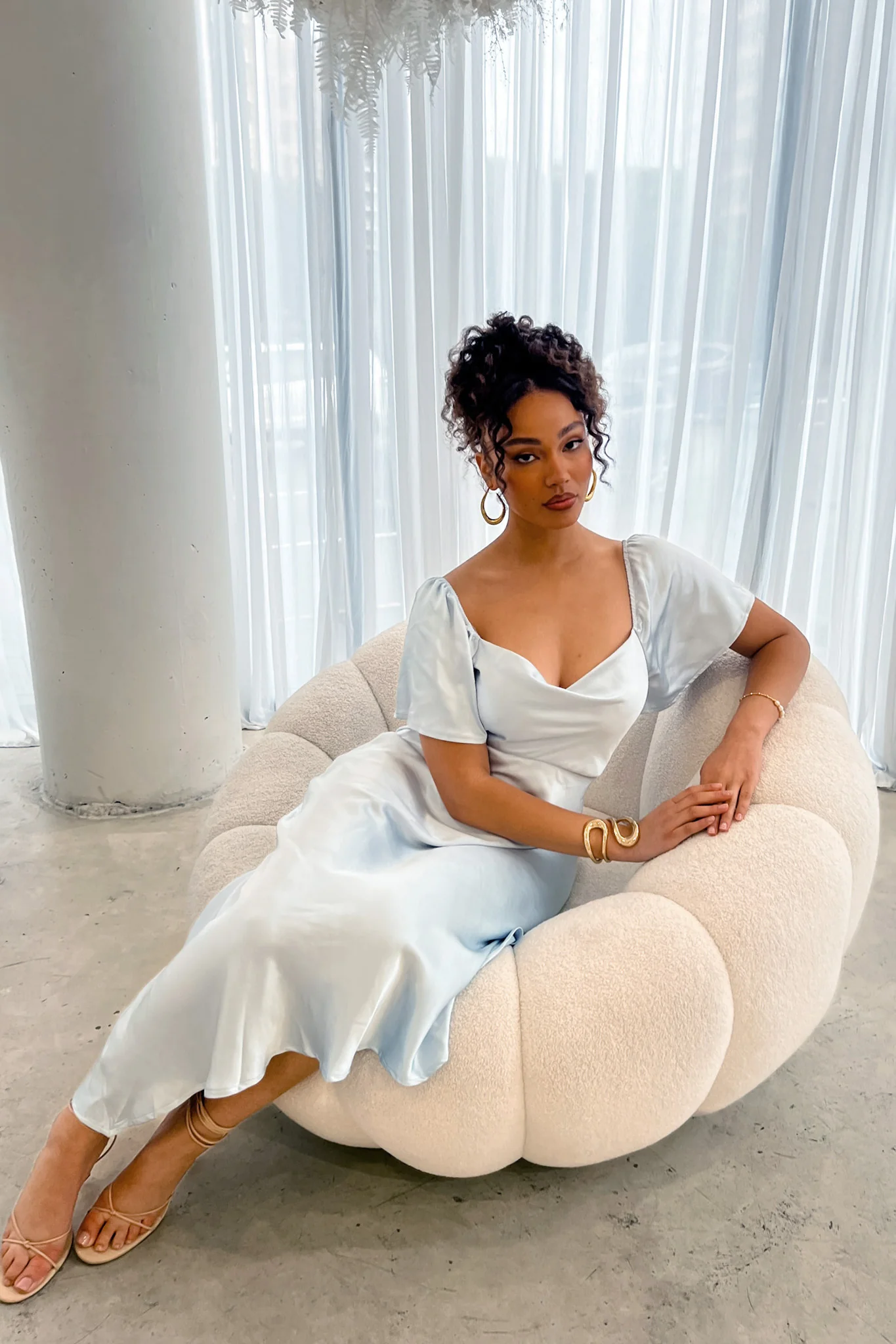 Grayson Tied Back Asymmetrical Midi Dress Steel Blue - Sonourner