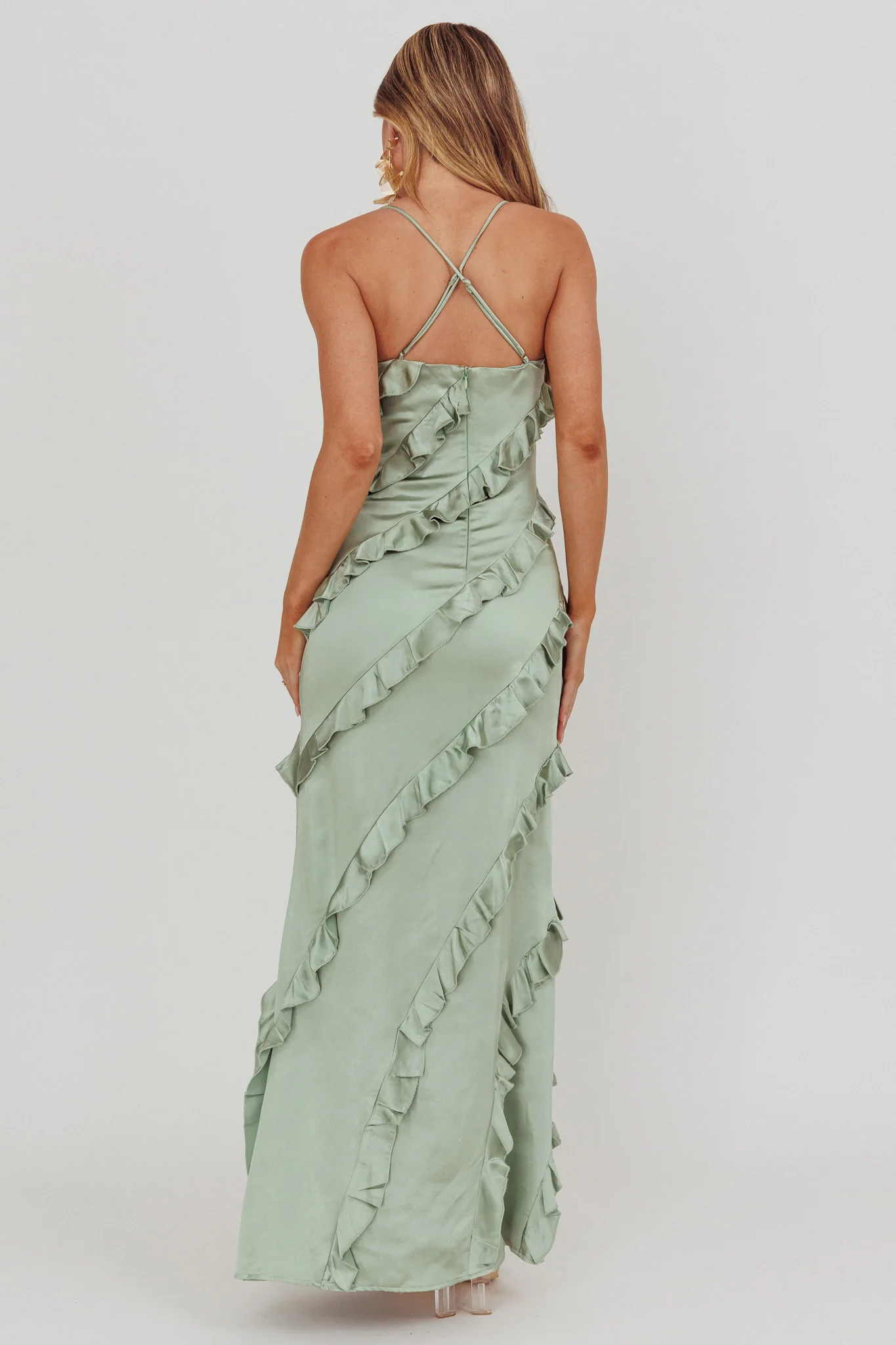 Arrabel Ruffle Trim Maxi Dress Sage - Sonourner