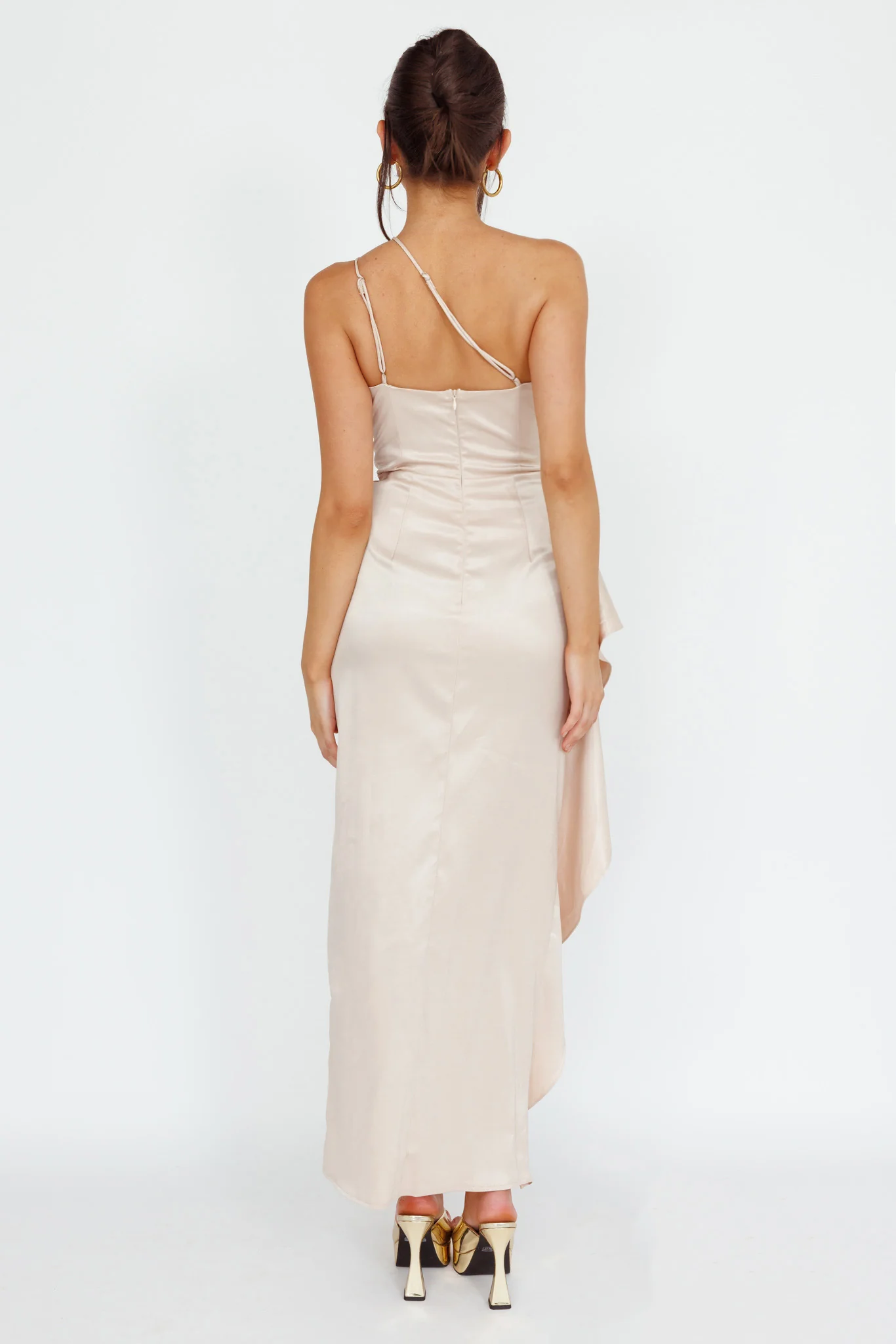 Kamillia One-Shoulder Split Midi Dress Champagne - Sonourner