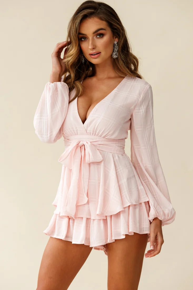 Maddox Fit & Flare Long Sleeve Romper Baby Pink - Sonourner