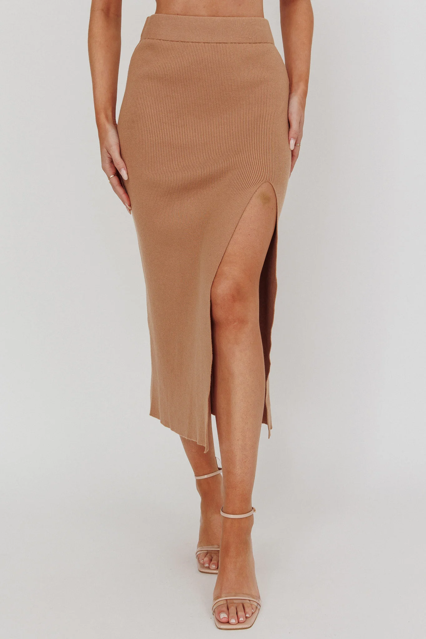 Loverboy Ribbed Midi Skirt Camel - Sonourner