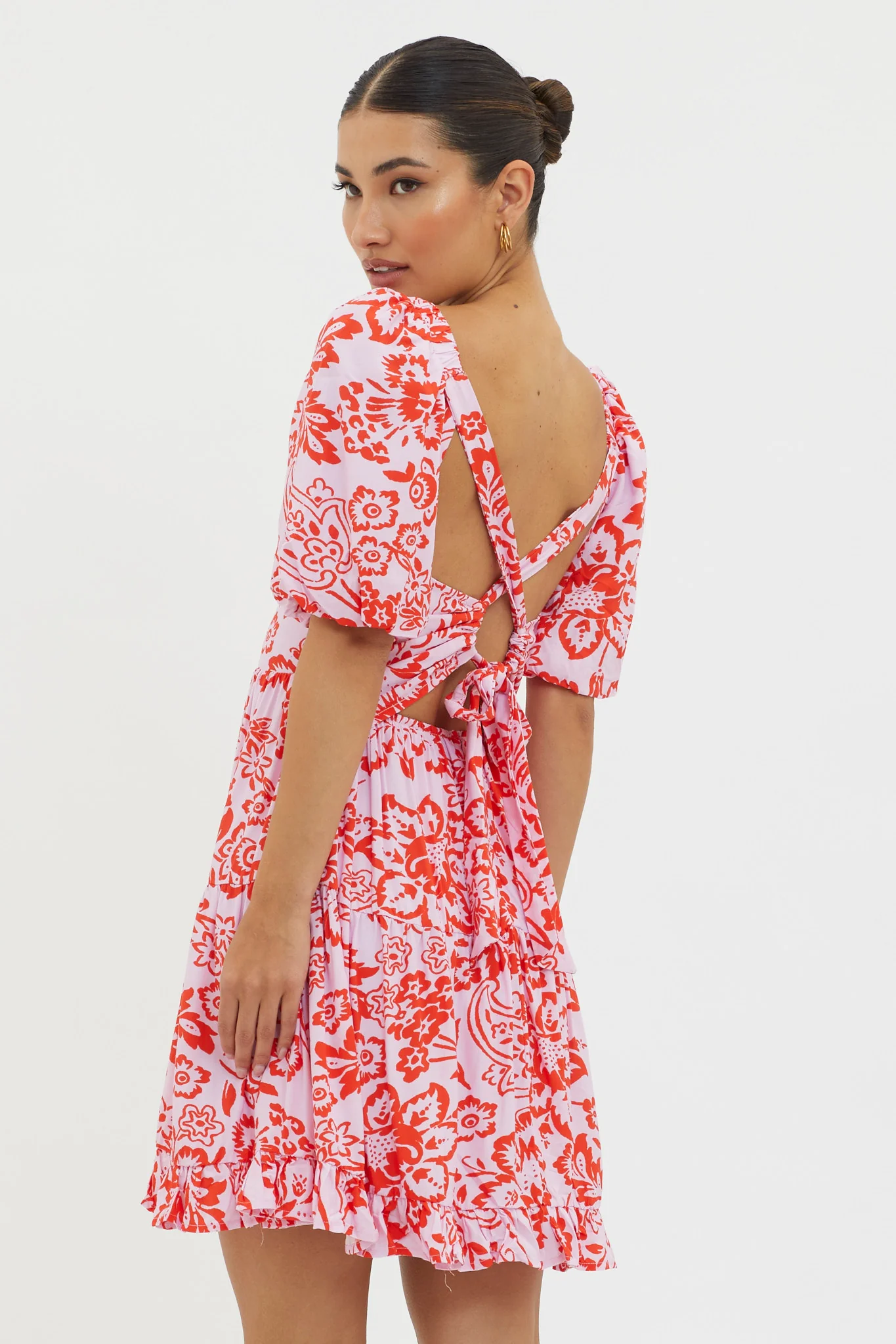 Madrid Summer Tied Back Mini Dress Print Lilac - Sonourner