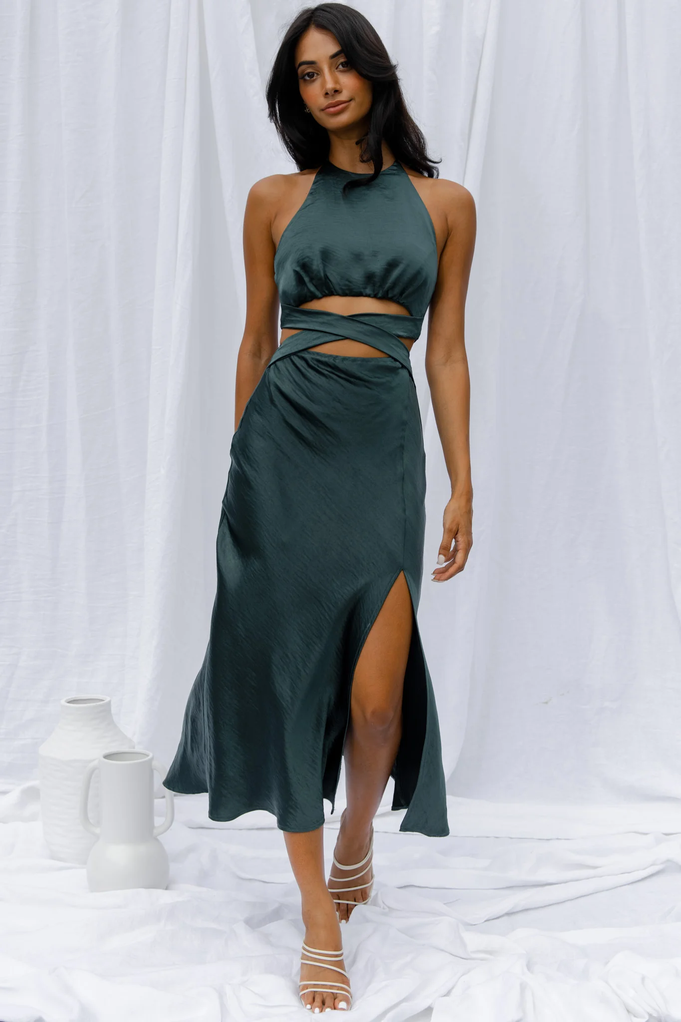 Social Butterfly Cut-Out Waist Midi Dress Jade - Sonourner