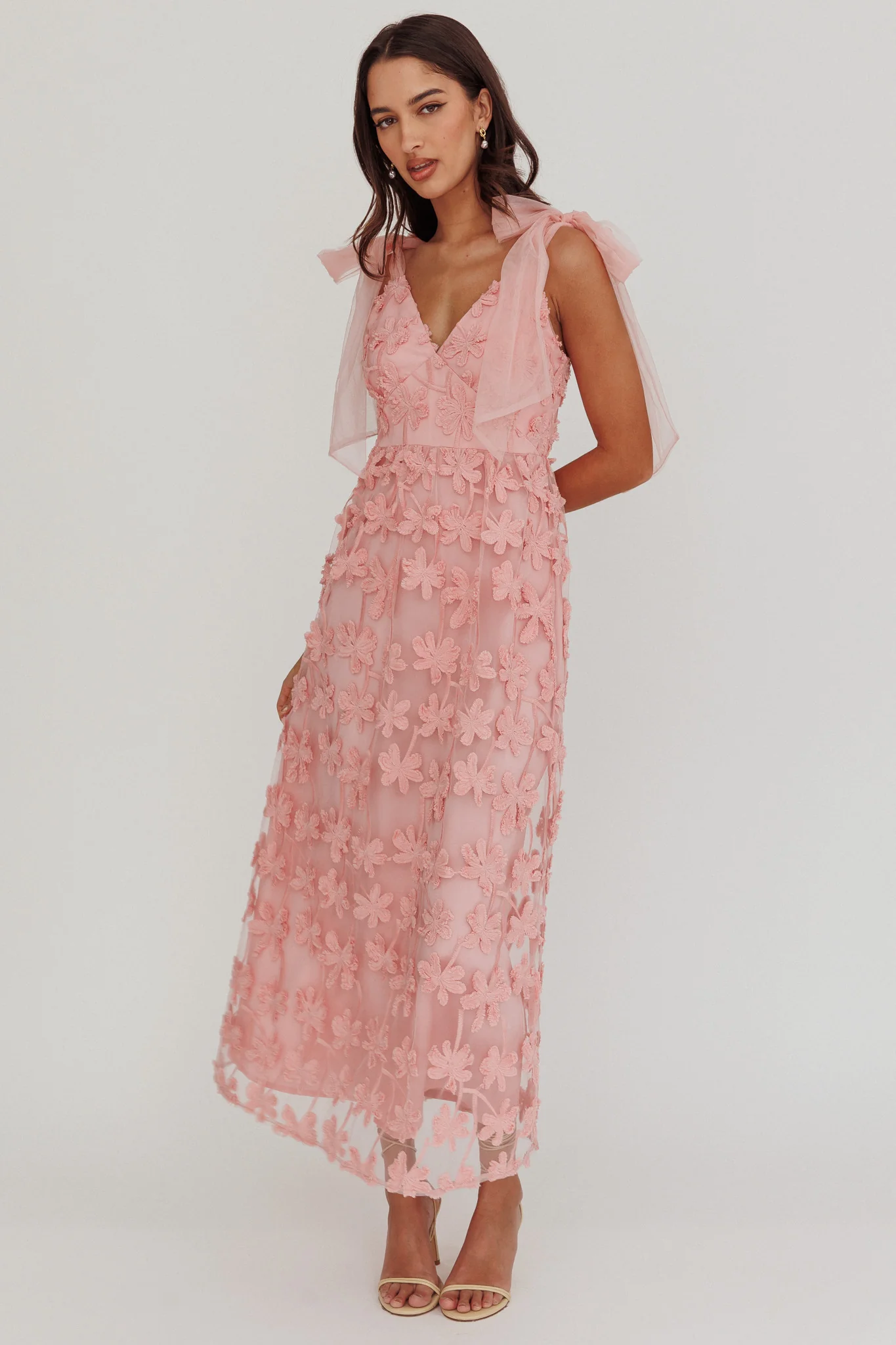 Mykonos Morning Tied Shoulder Tree Maxi Dress Blush - Sonourner