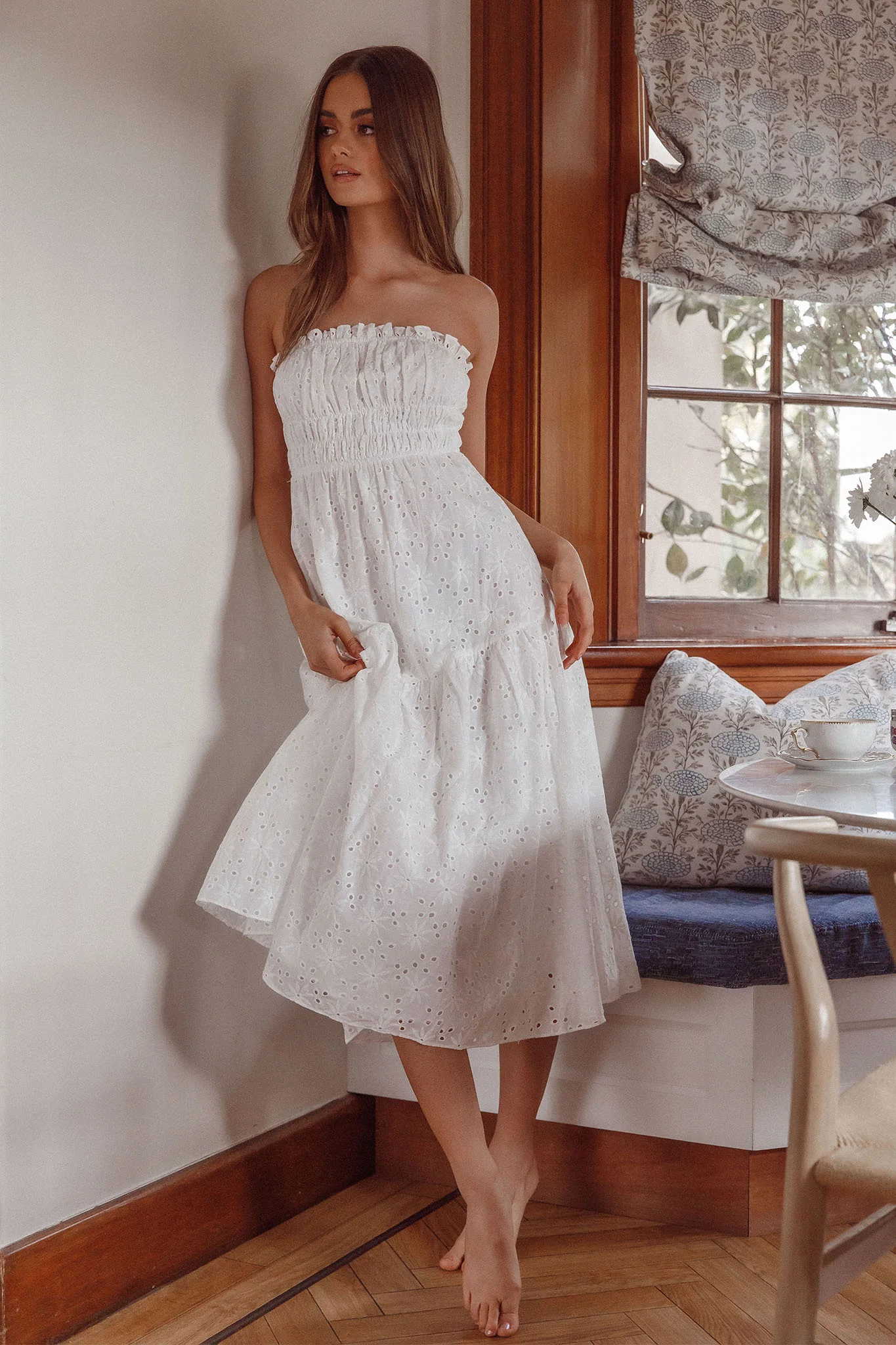 Chasing Sunshine Strapless Midi Dress White - Sonourner