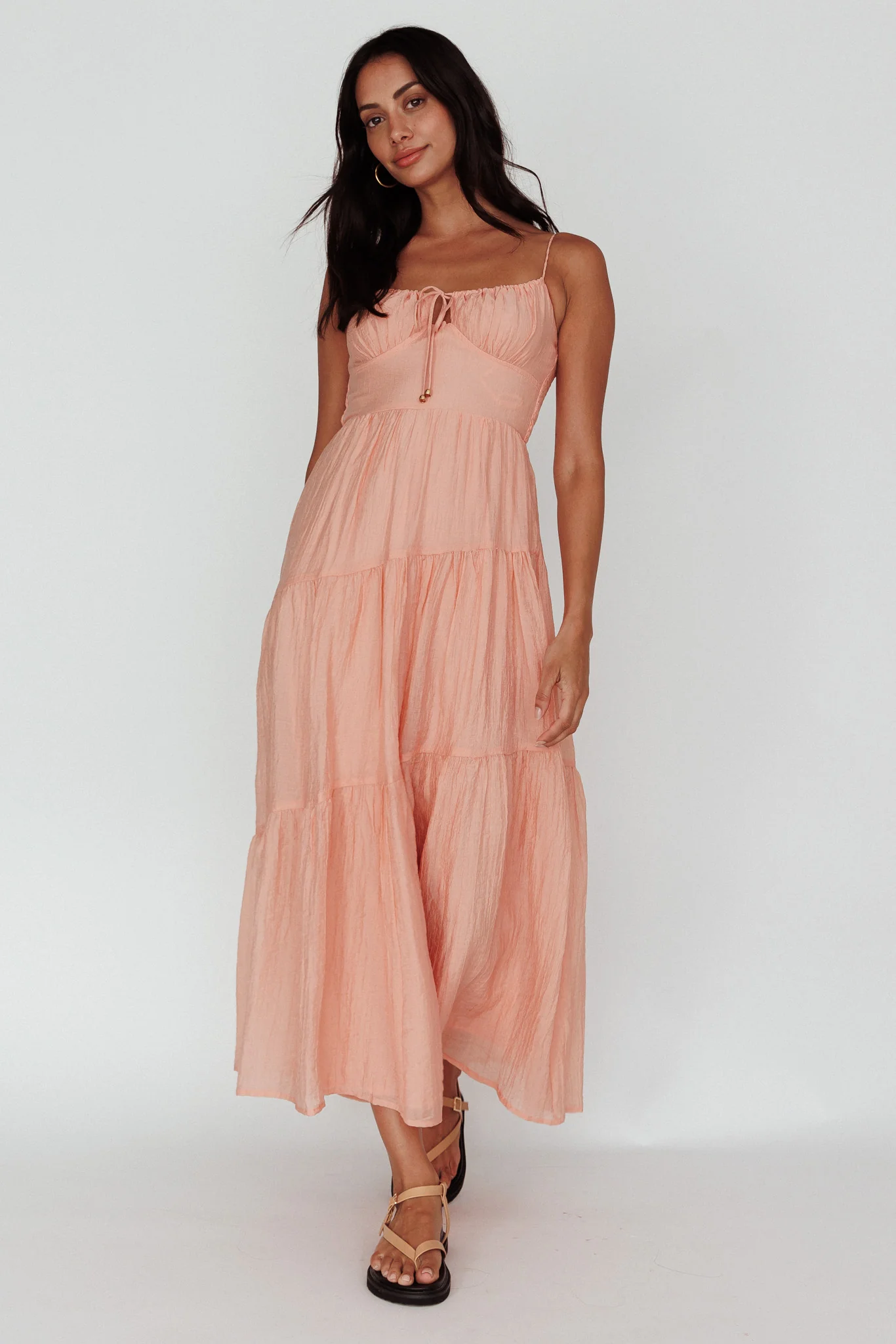 Doe Tie Bust Maxi Dress Apricot - Sonourner