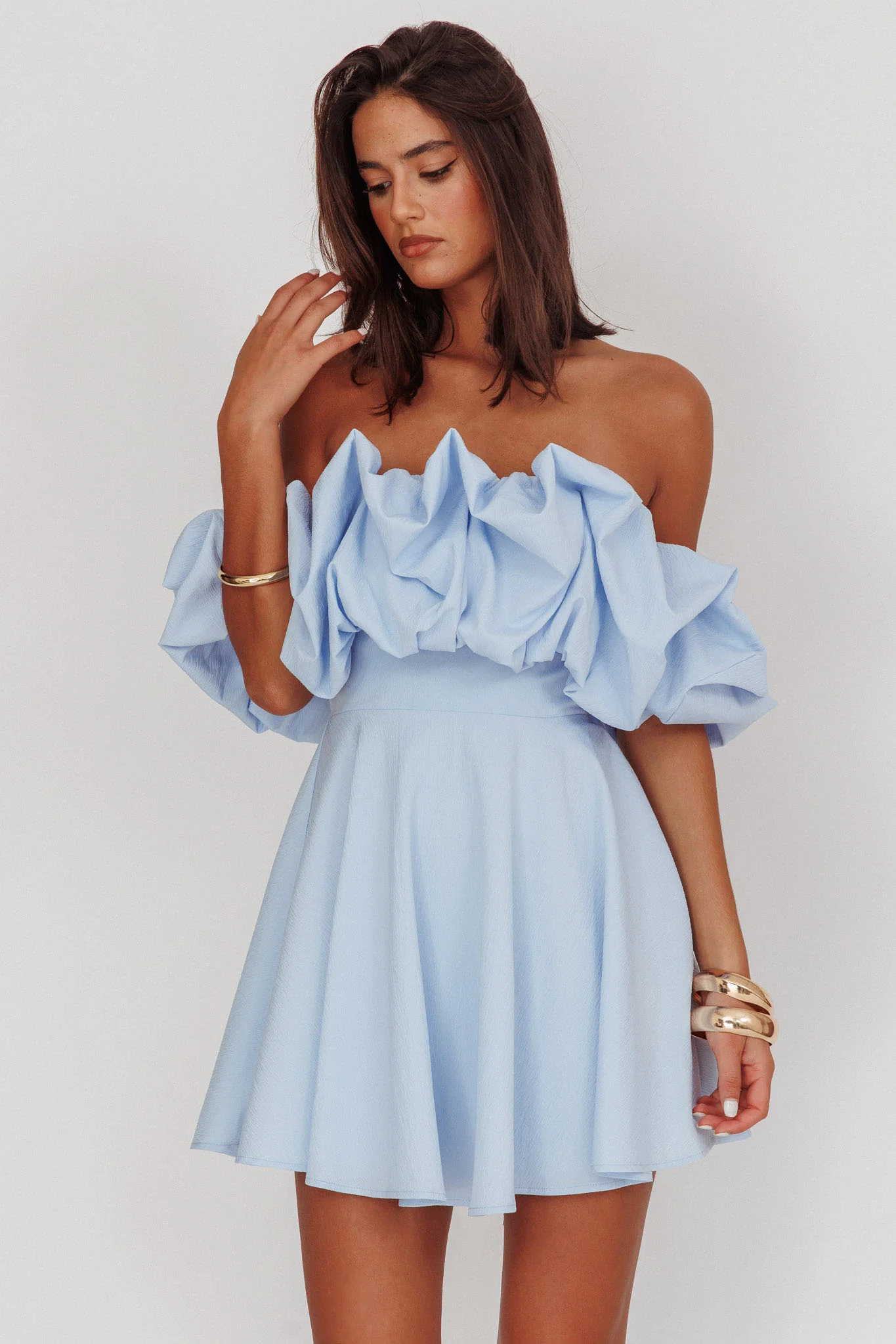 Kailynn Off-Shoulder A-Line Mini Dress Blue - Sonourner