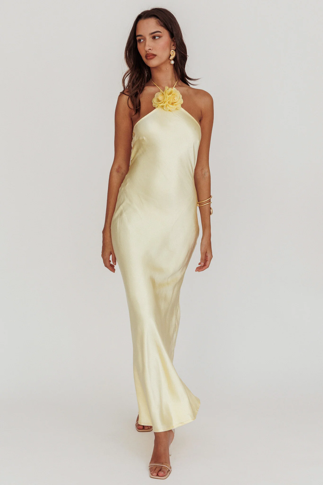 High Roller Flower Decoration Halter Dress Butter - Sonourner