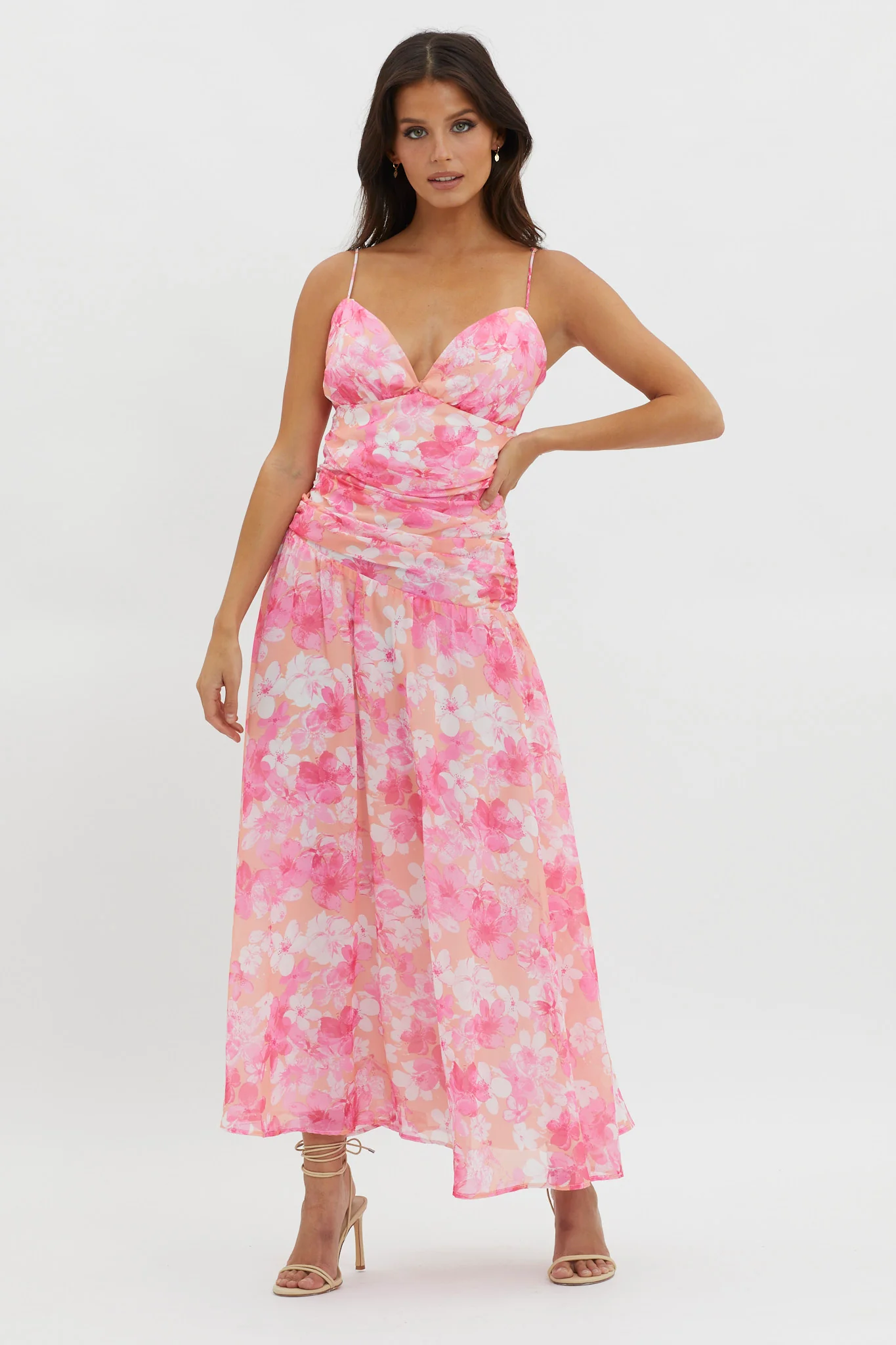 So Blessed Ruched Waist Maxi Dress Pink - Sonourner