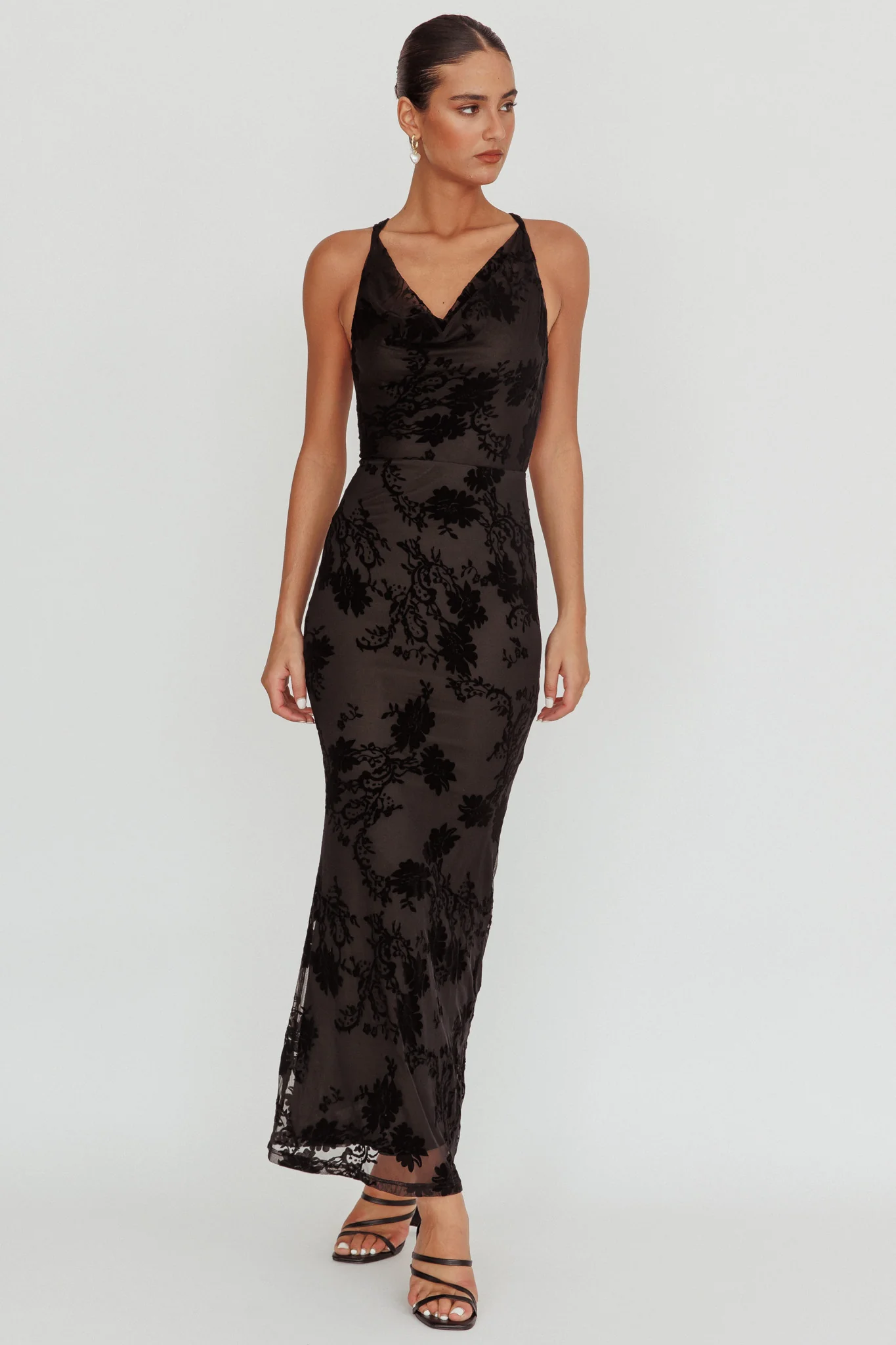 Delancy Cowl Neck Floral Maxi Dress Black - Sonourner