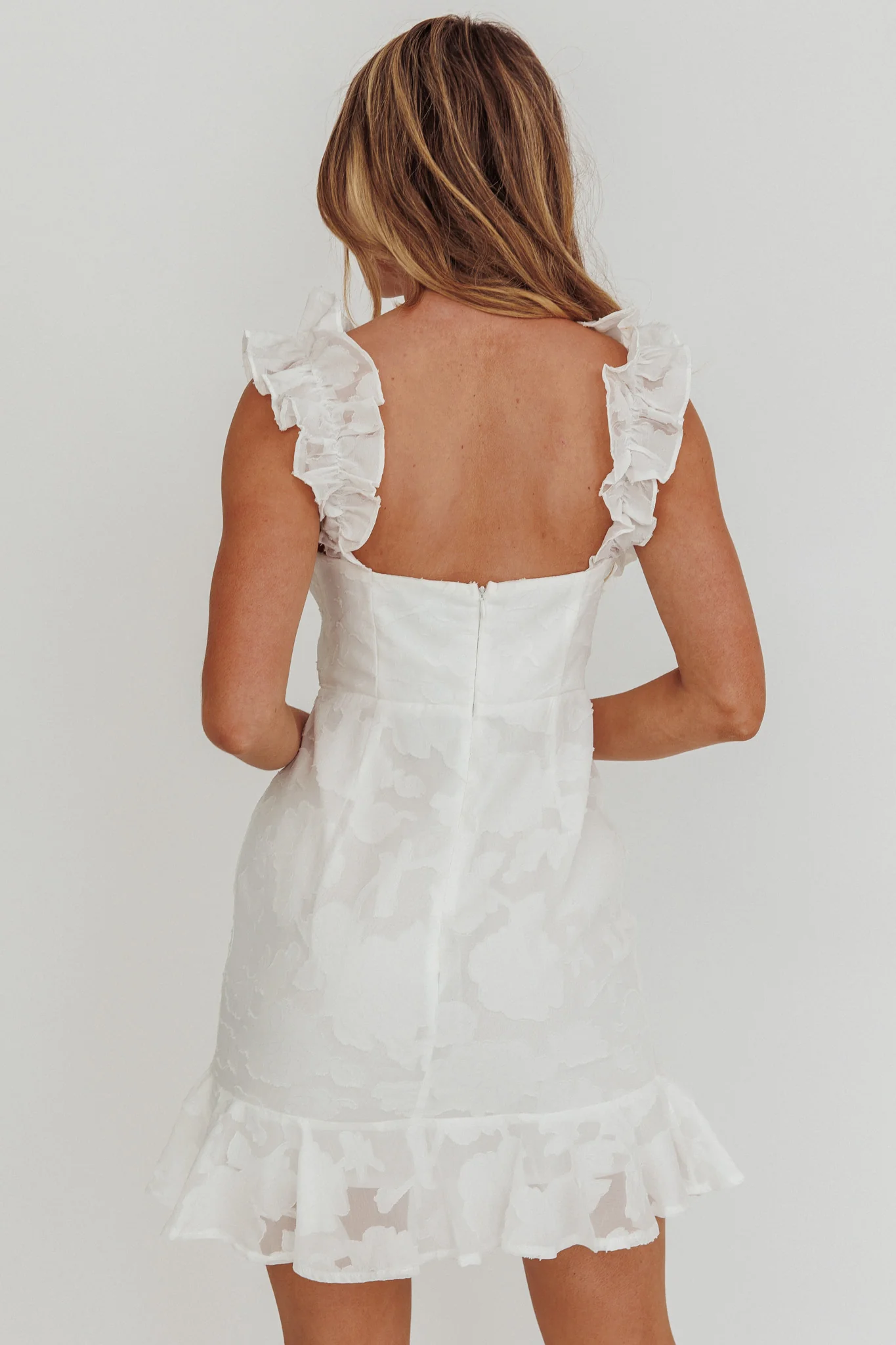 Annie Ruffle Shoulder Mini Dress White - Sonourner