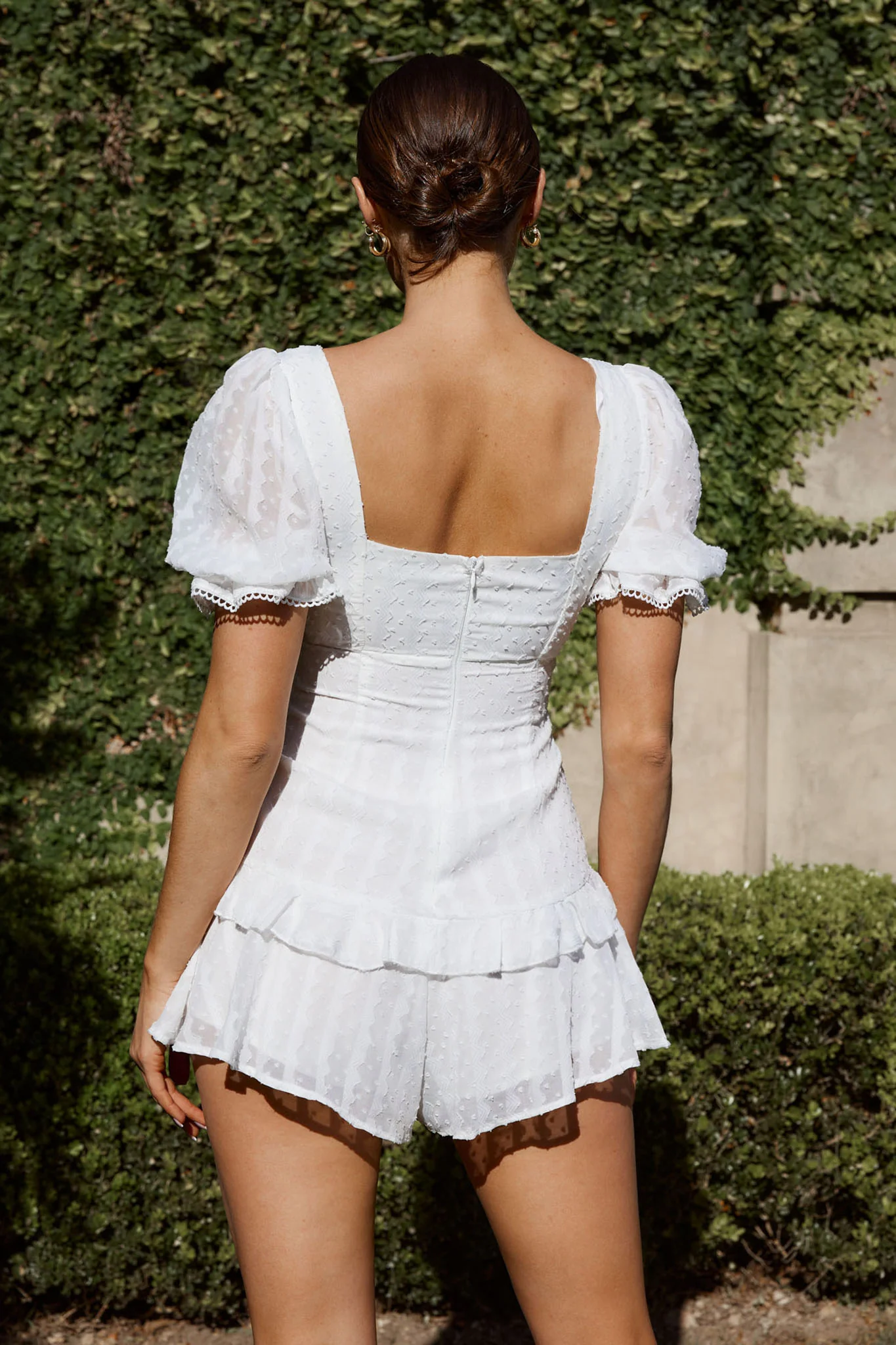 Young Love Tied Bust Frill Trim Romper White - Sonourner
