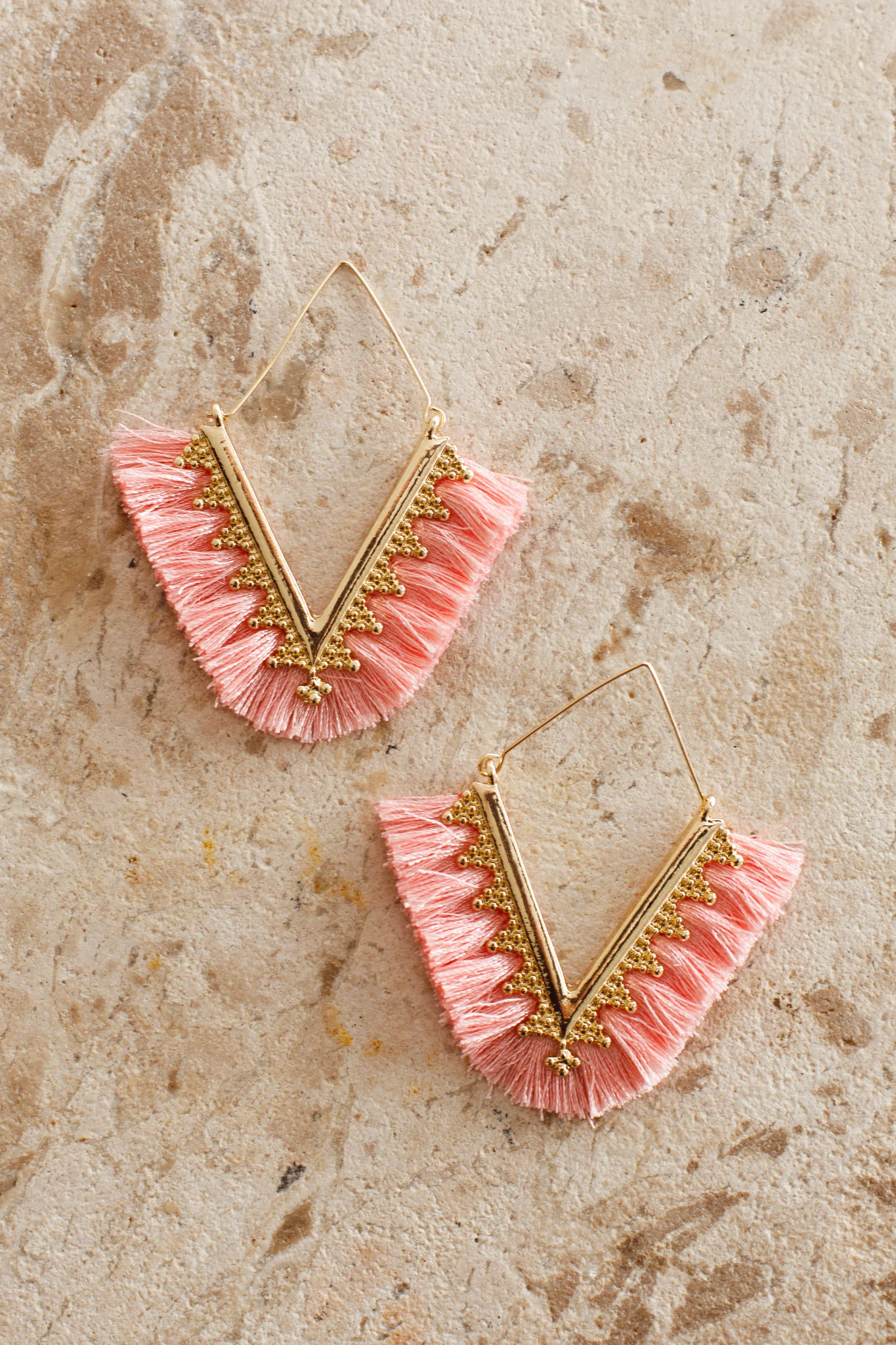 Sheba Gold Fringe Earrings Pink - Sonourner