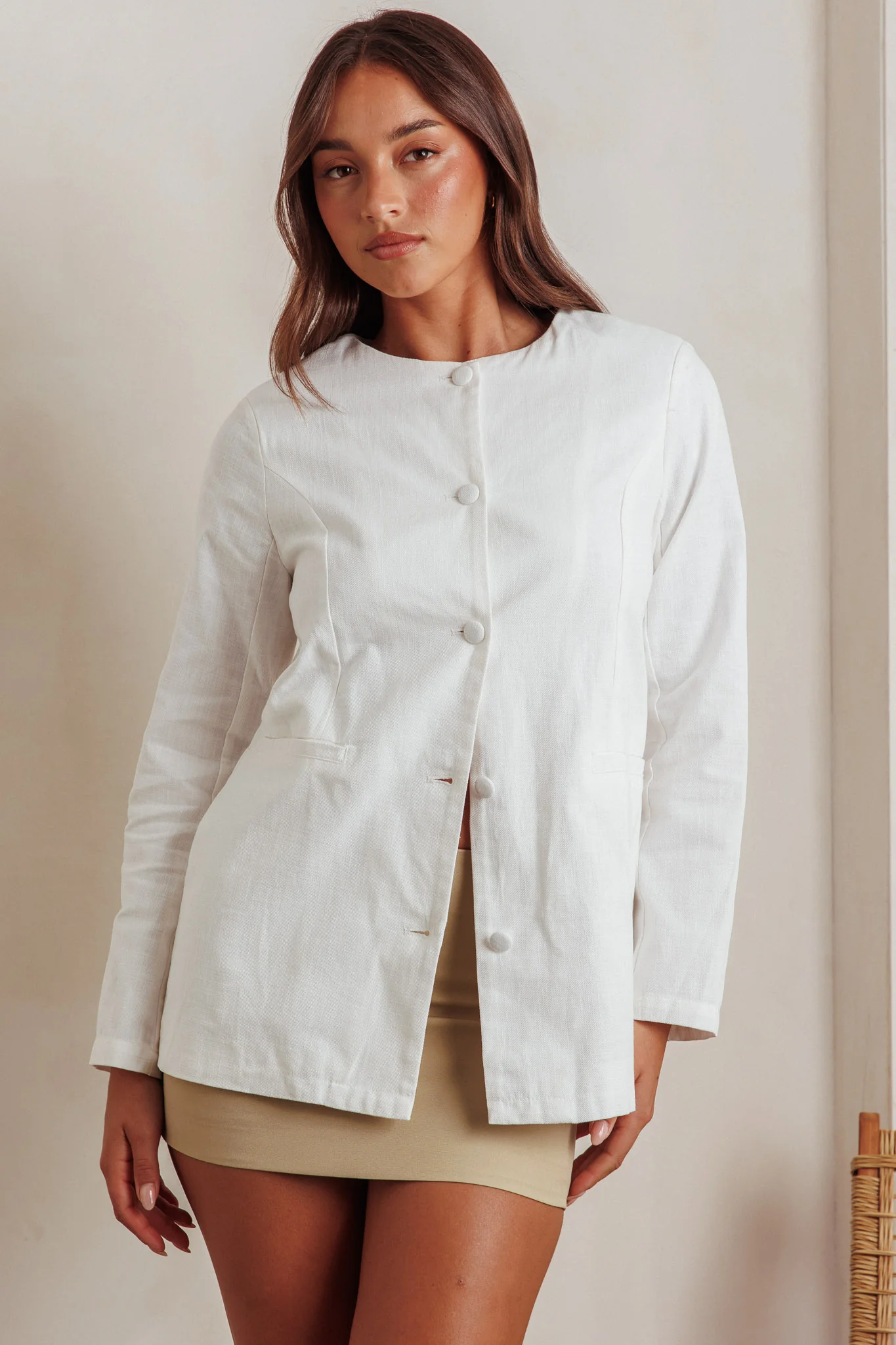 Vikki Round Neck Structured Top Cream - Sonourner