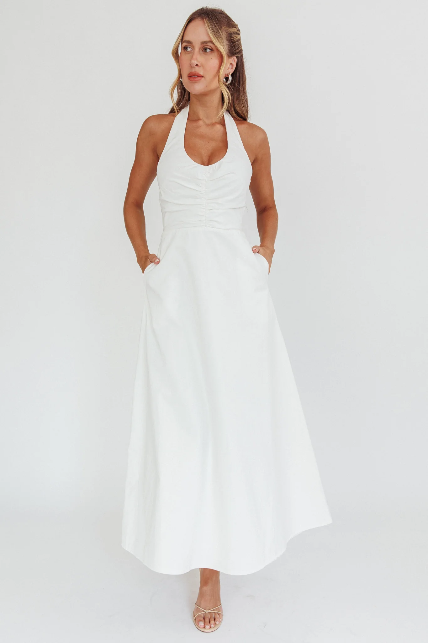 Can't Compete A-Line Halter Maxi Dress White - Sonourner