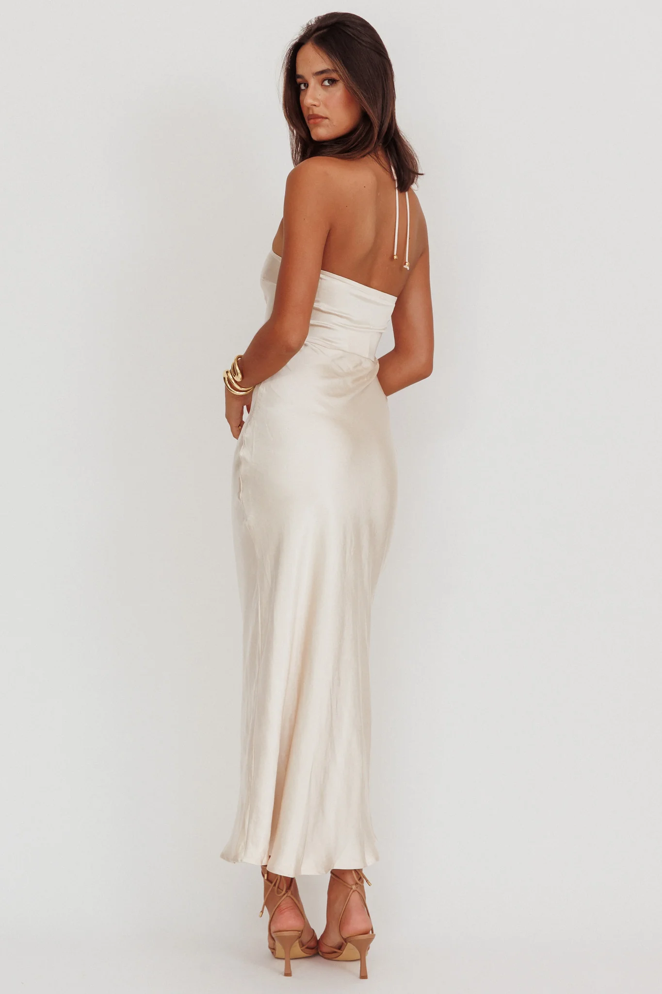 High Roller Flower Decoration Halter Dress Champagne - Sonourner