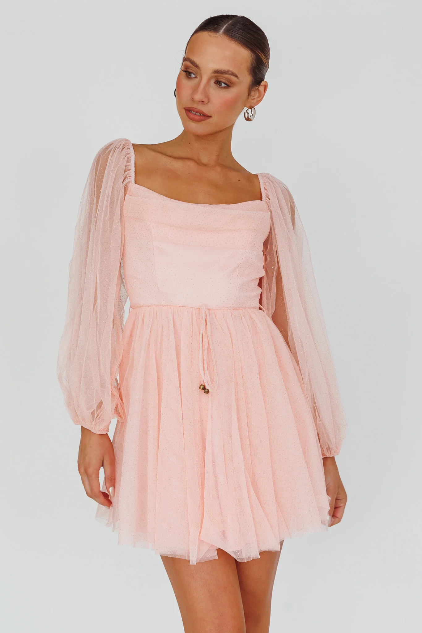 Fairytale Dream Pleat Neckline Mini Dress Sparkle Pink - Sonourner