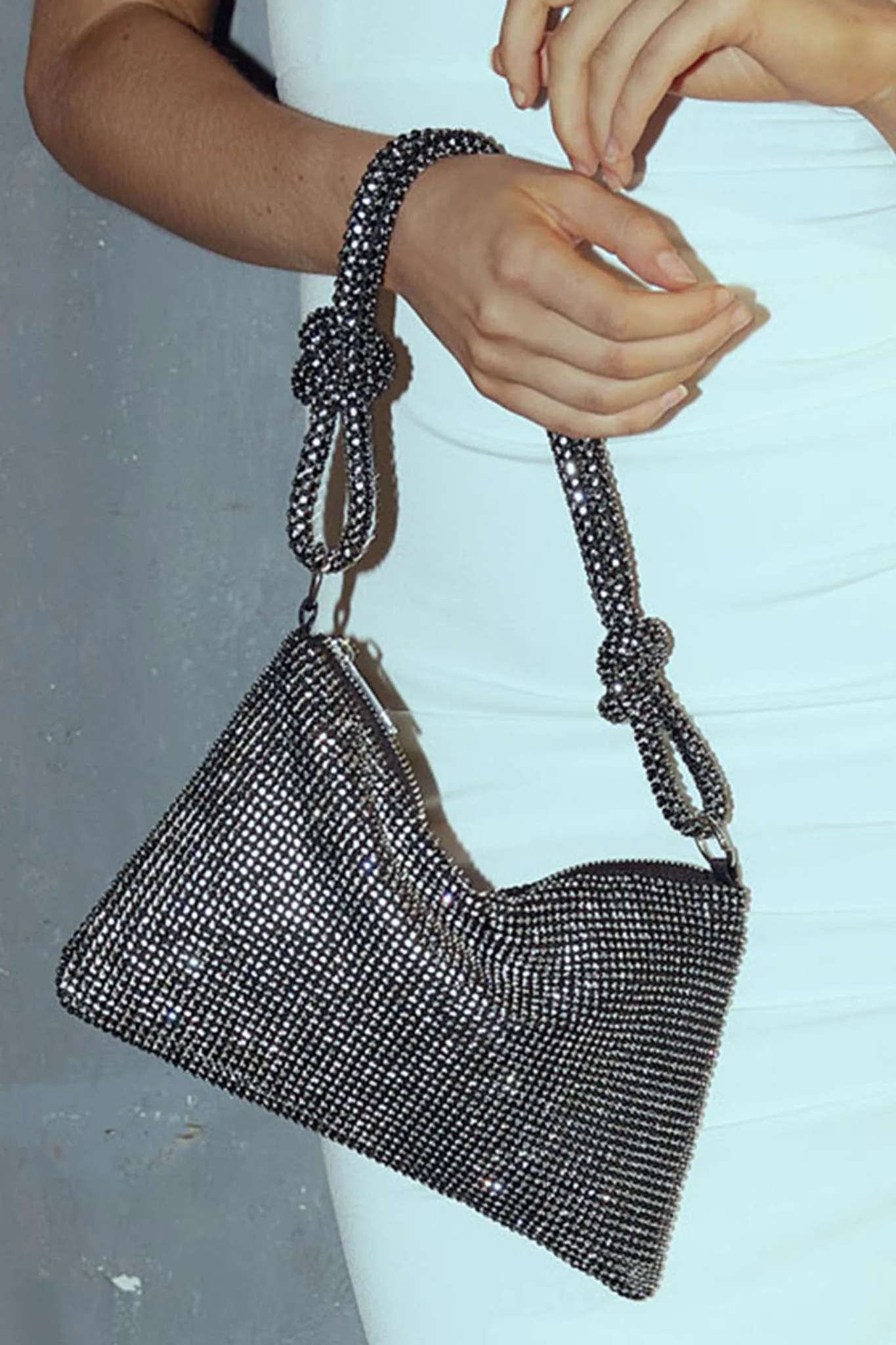 Harper Knot Strap Diamante Bag Black - Sonourner