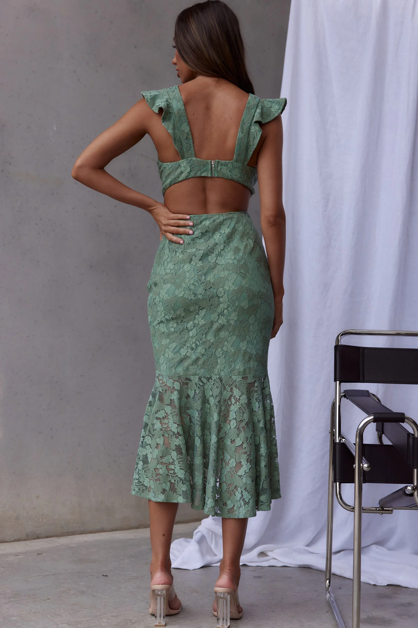 Jackie Pinafore Floral Lace Dress Avocado - Sonourner