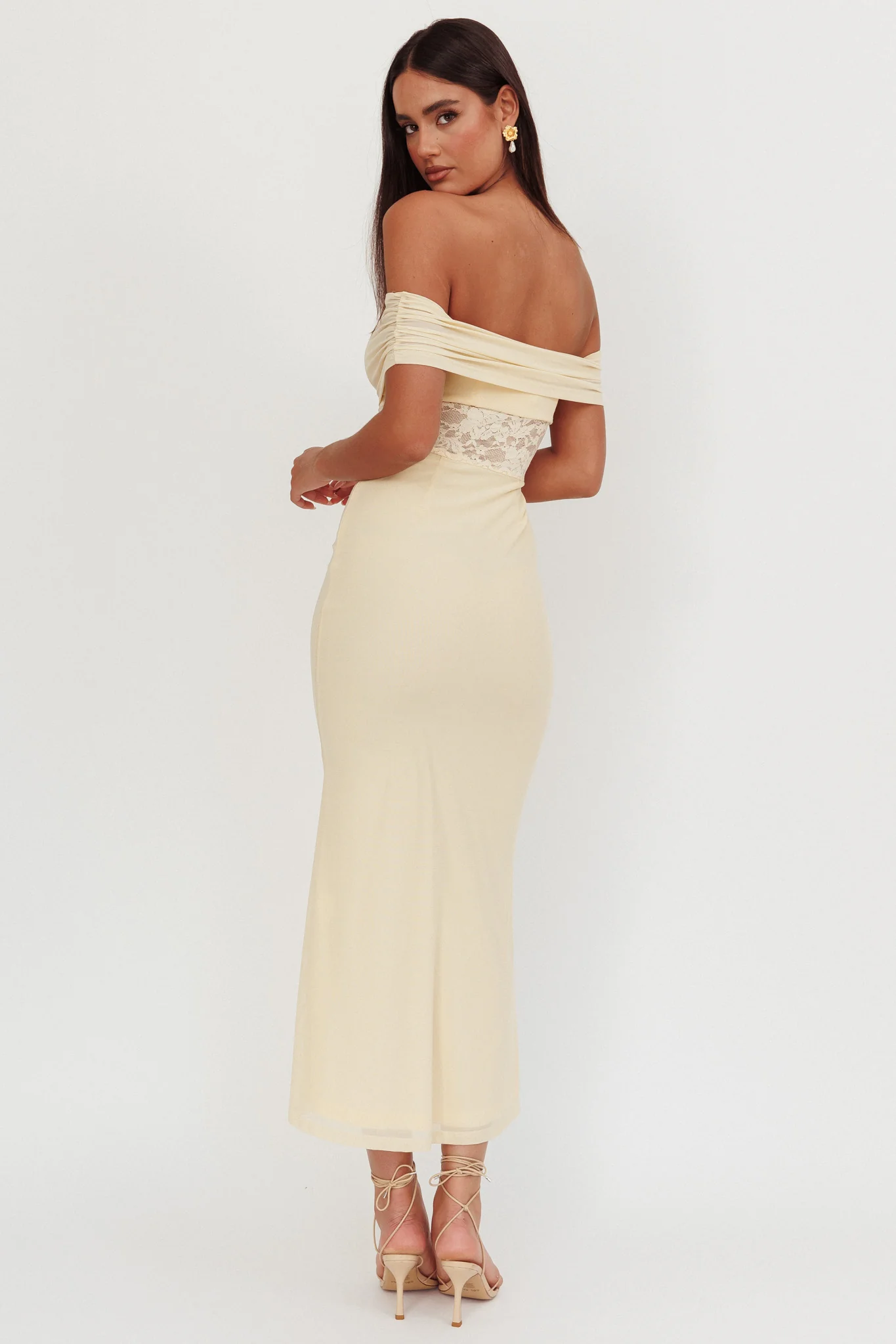 Flutters Off-Shoulder Lace Insert Maxi Dress Cream - Sonourner