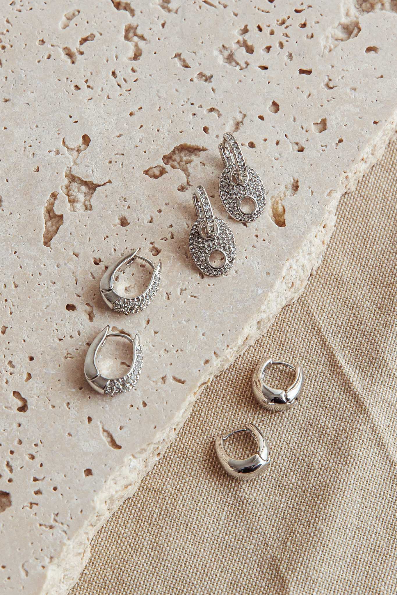 Tristan Earrings Set Silver Diamante - Sonourner