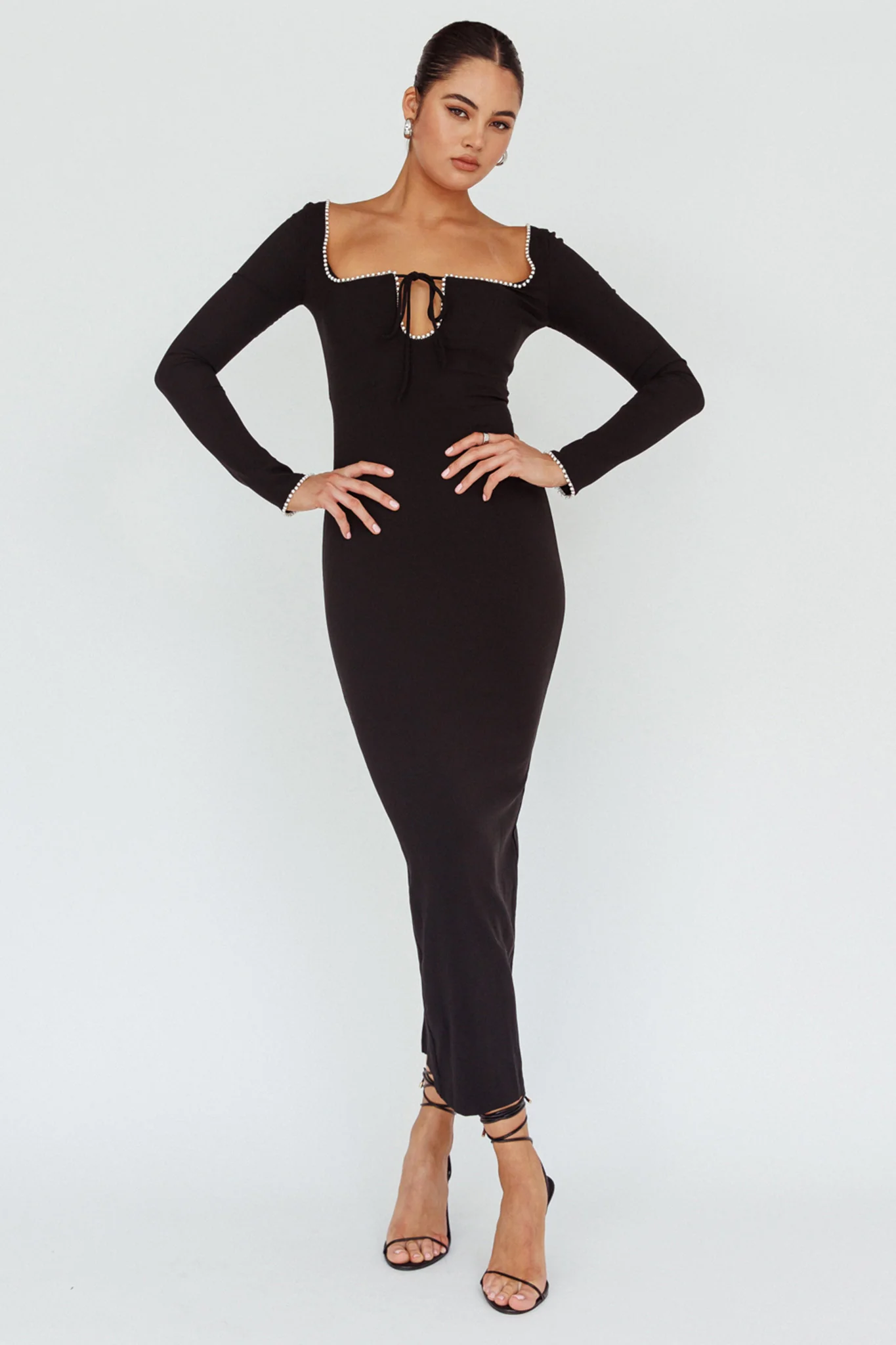 Samantha Pearl Detailing Midi Dress Black - Sonourner