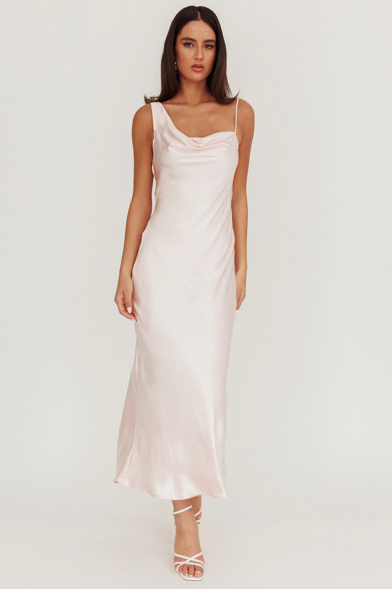 Treats Cowl Back Satin Maxi Dress Baby Pink - Sonourner