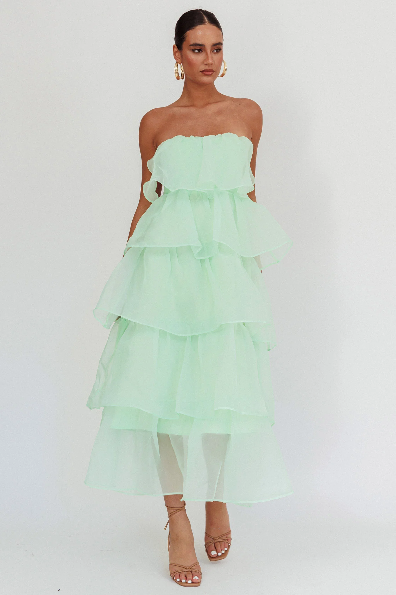 Behati Tiered Layer Midi Dress Mint - Sonourner