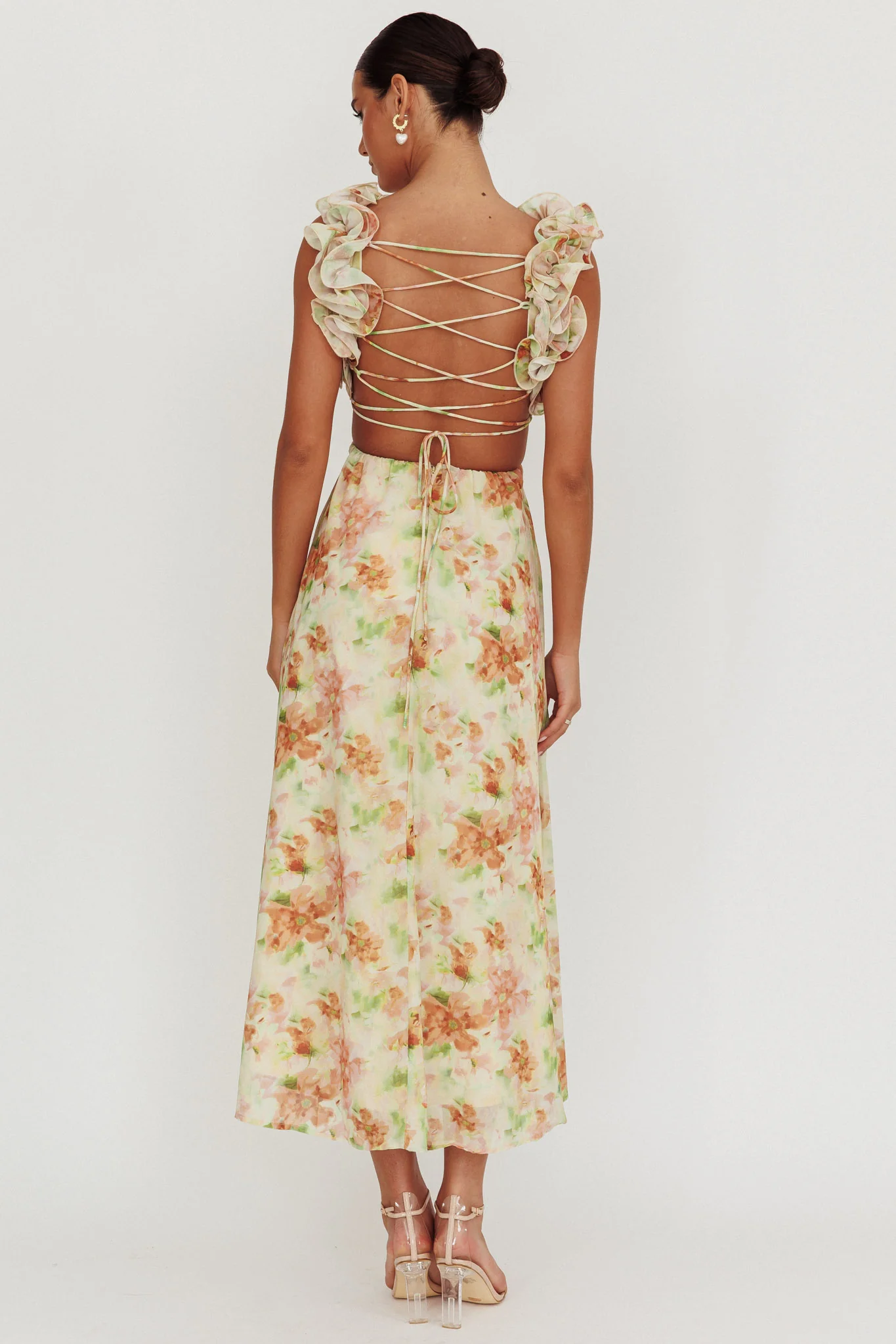 Madara Lace-Up Back Floral Maxi Dress Orange - Sonourner