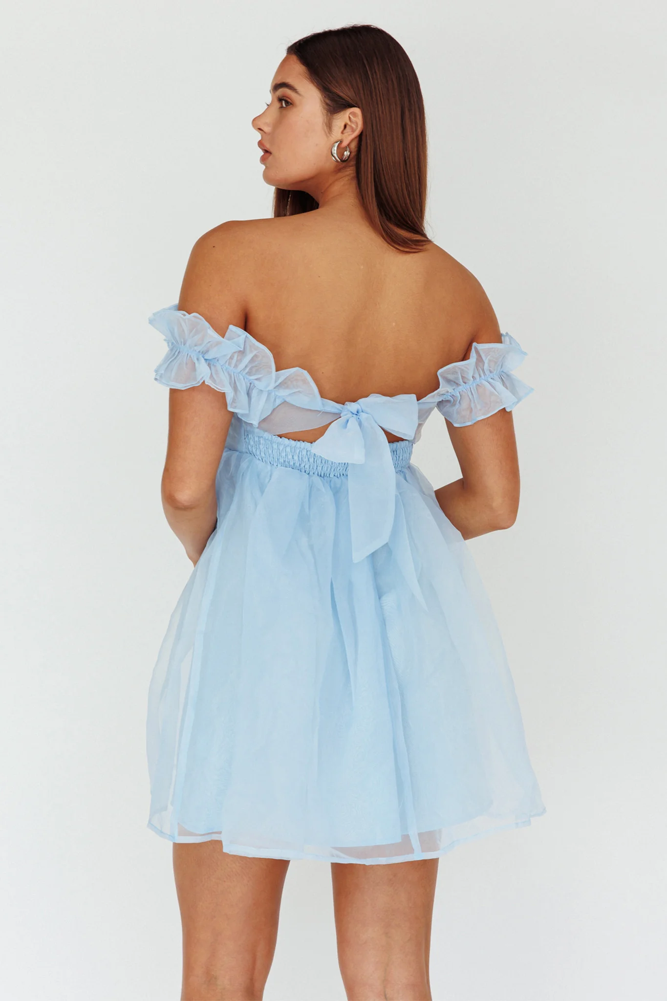 Dreamers Off-Shoulder Frill Mini Dress Light Blue - Sonourner