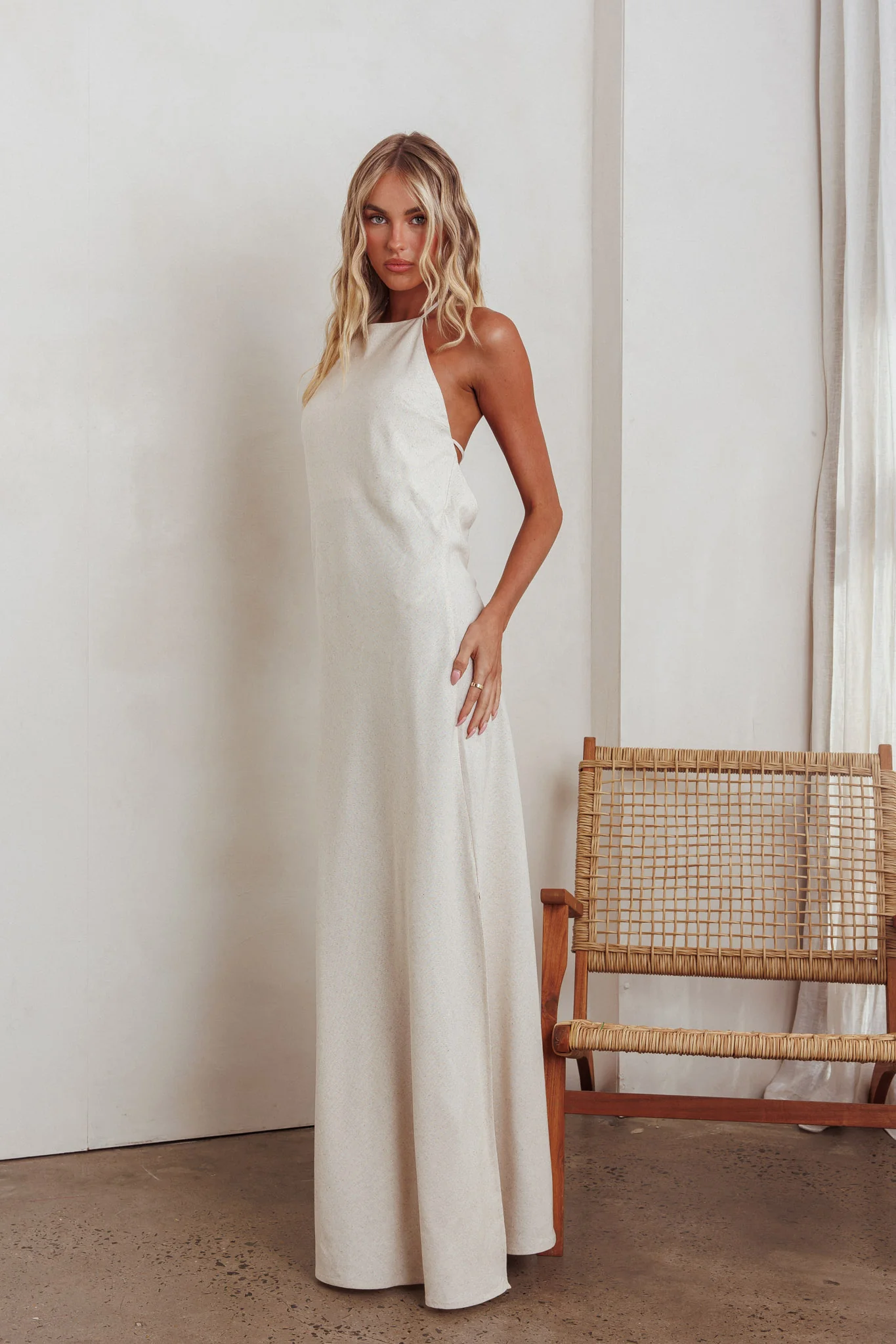 Gracie Halter Tied Back Maxi Dress Oatmeal - Sonourner