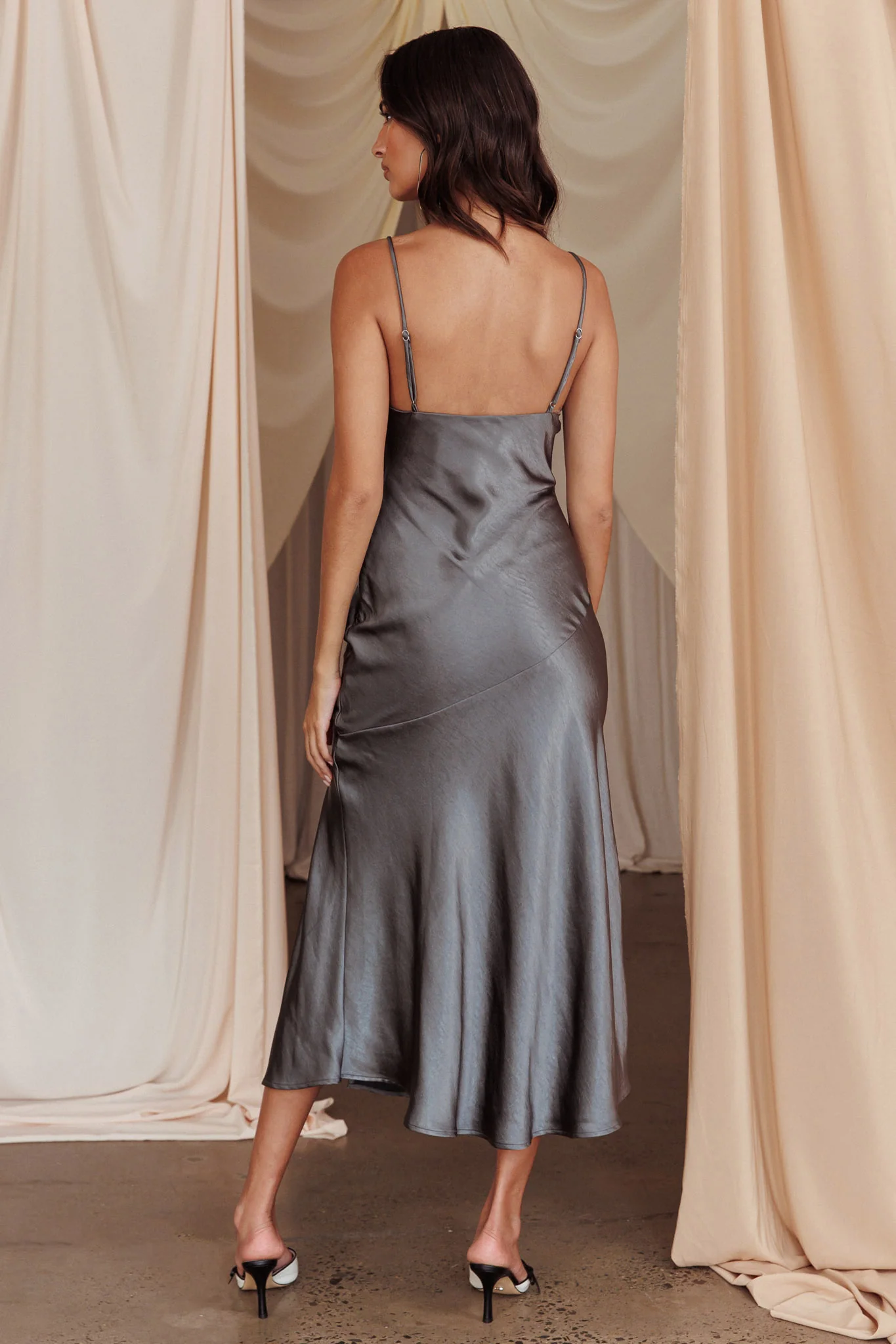 Well Versed Pleated Bust Front Split Dress Charcoal - Sonourner