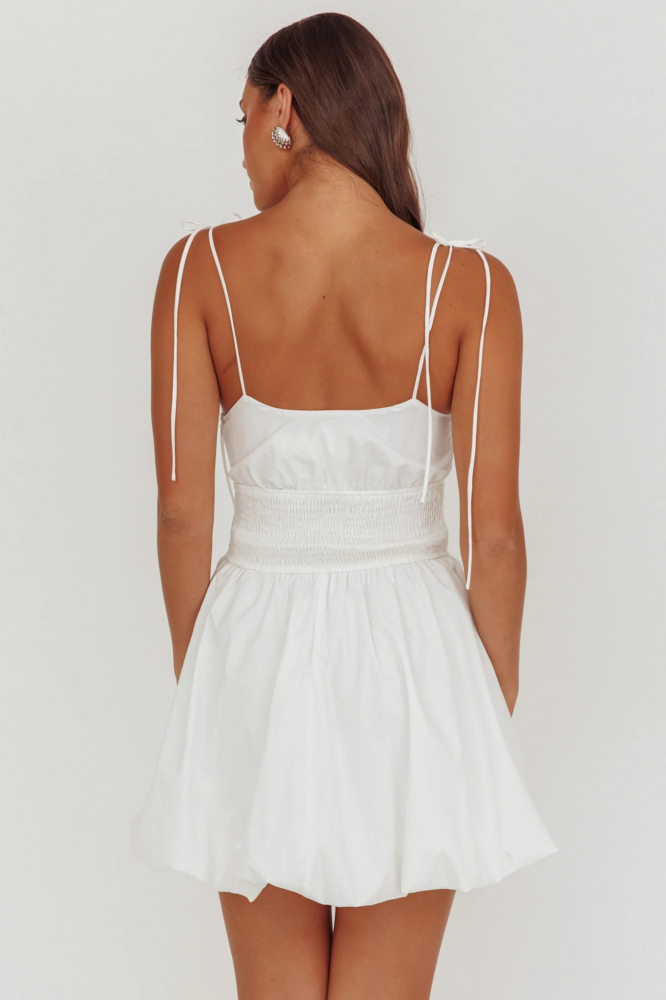 Like Art Tied Shoulder Bubble Mini Dress White - Sonourner