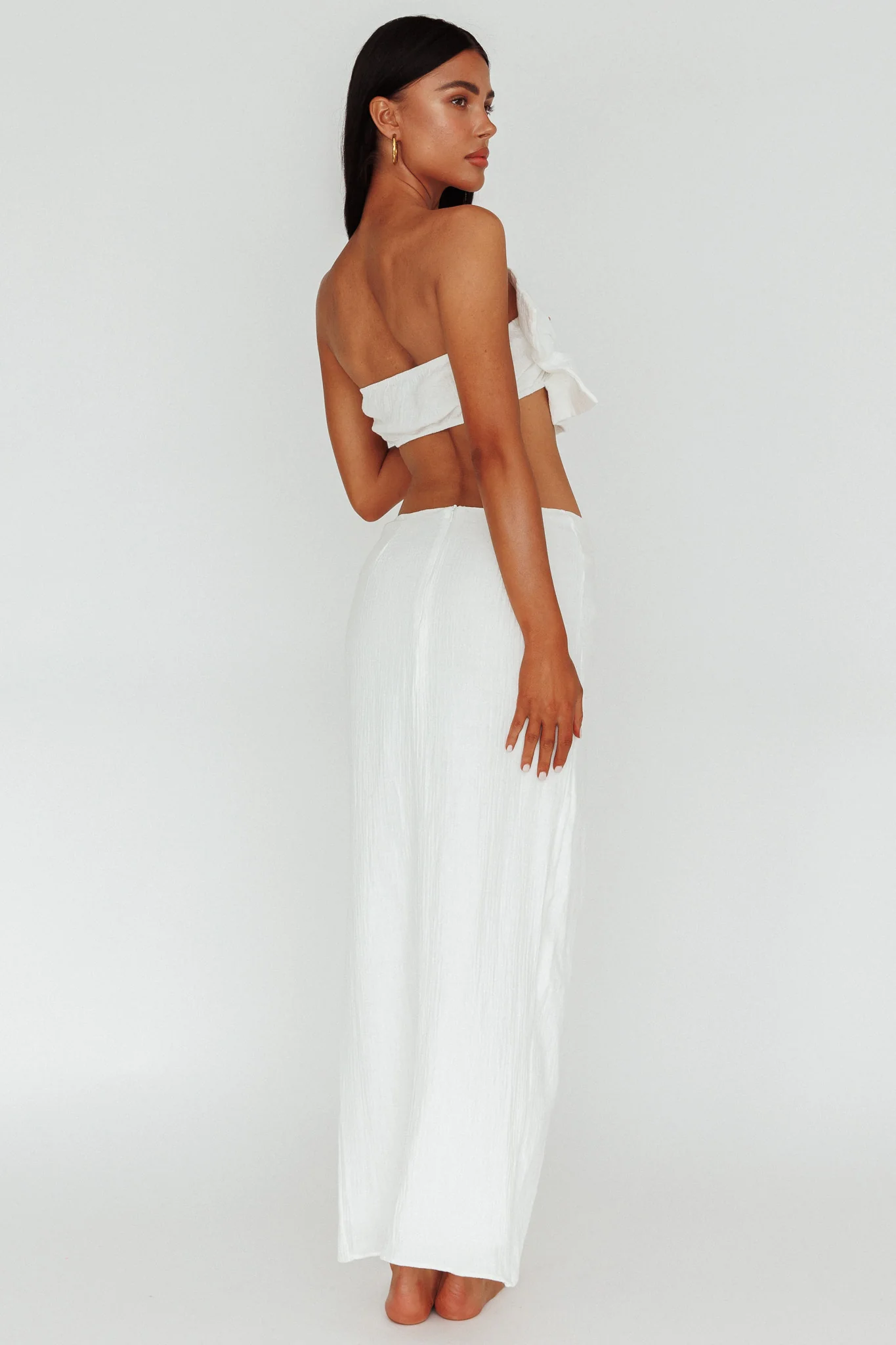 So Fine Twist Waist Crepe Midi Skirt Off White - Sonourner
