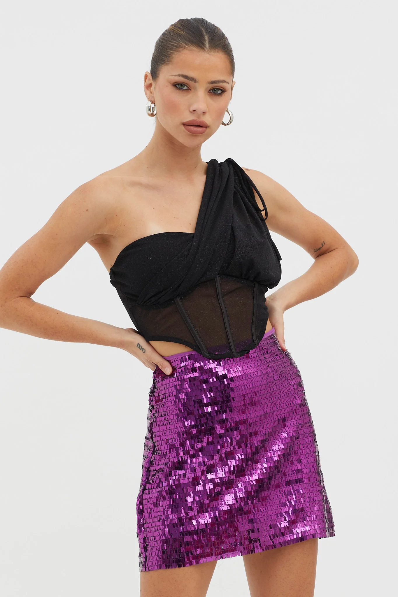 Starry December Sequin Mini Skirt Purple - Sonourner