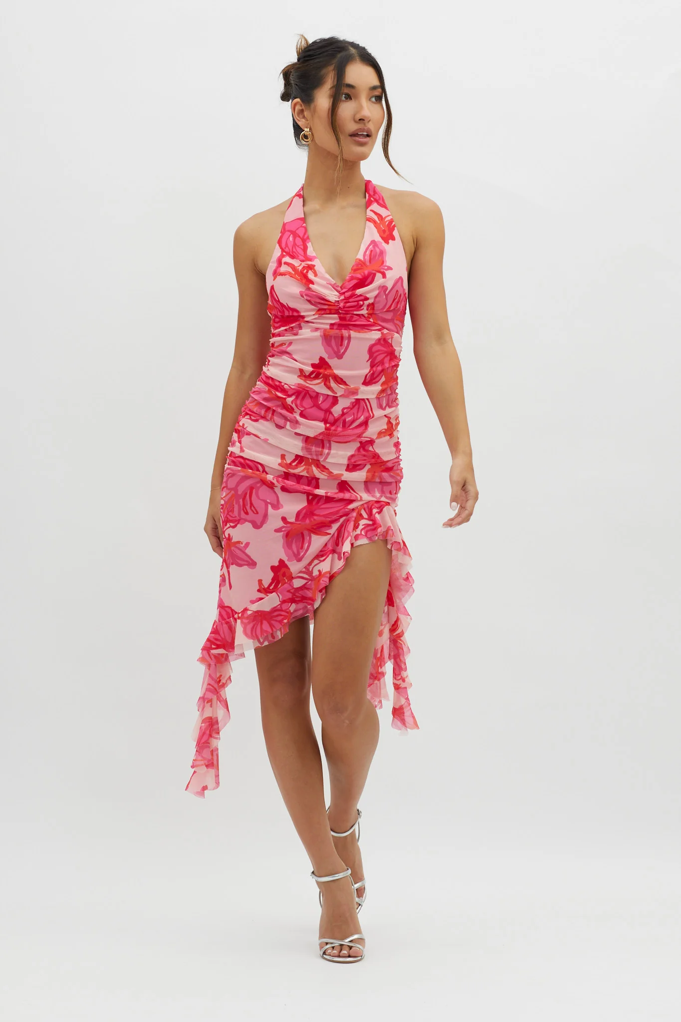 Get It Started Halterneck Ruffle Mini Dress Red - Sonourner