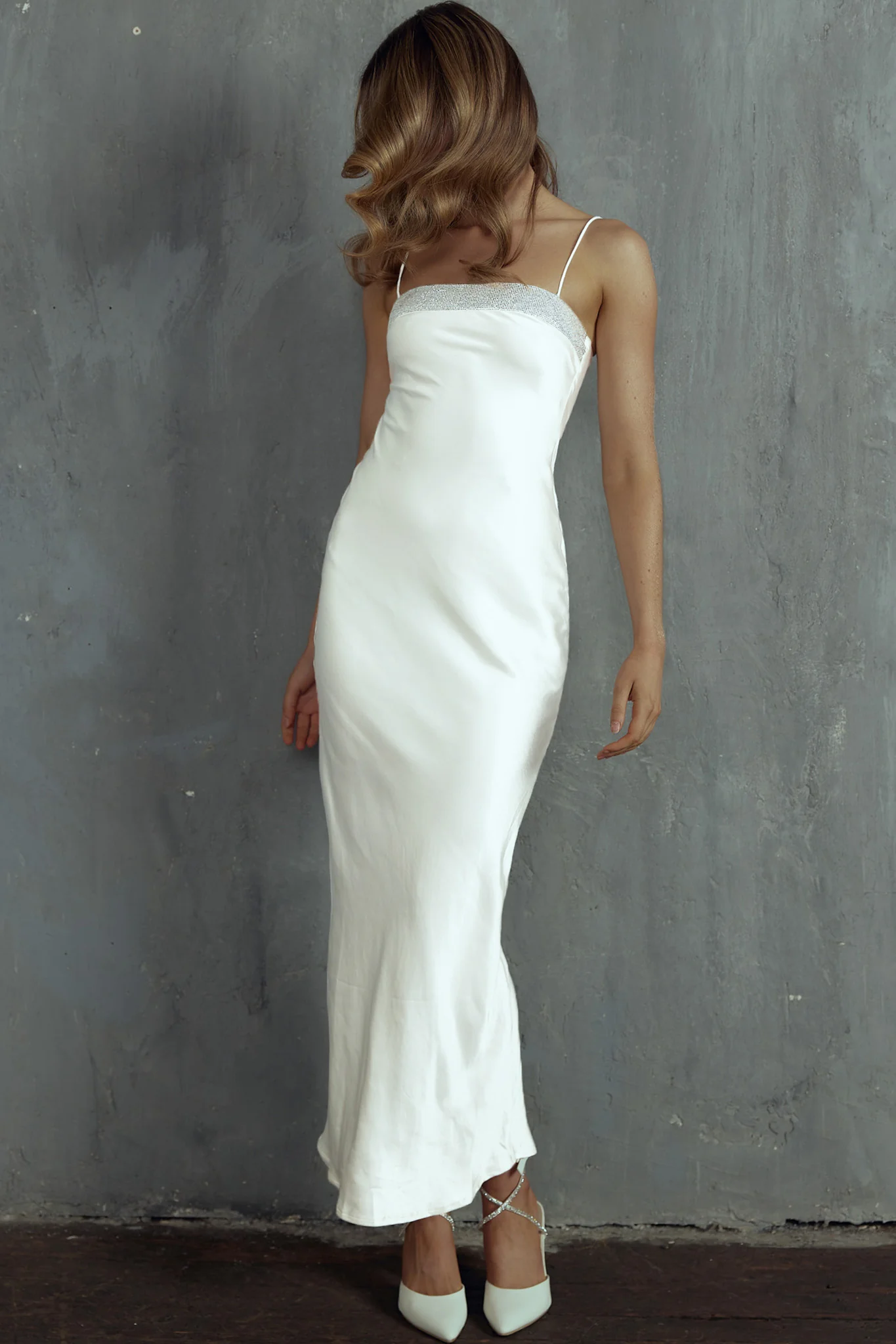 Making Headlines Diamante Neckline Maxi Dress White - Sonourner