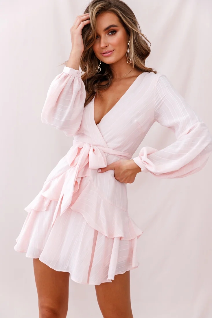 Kerry Layered Balloon Sleeve Dress Baby Pink - Sonourner