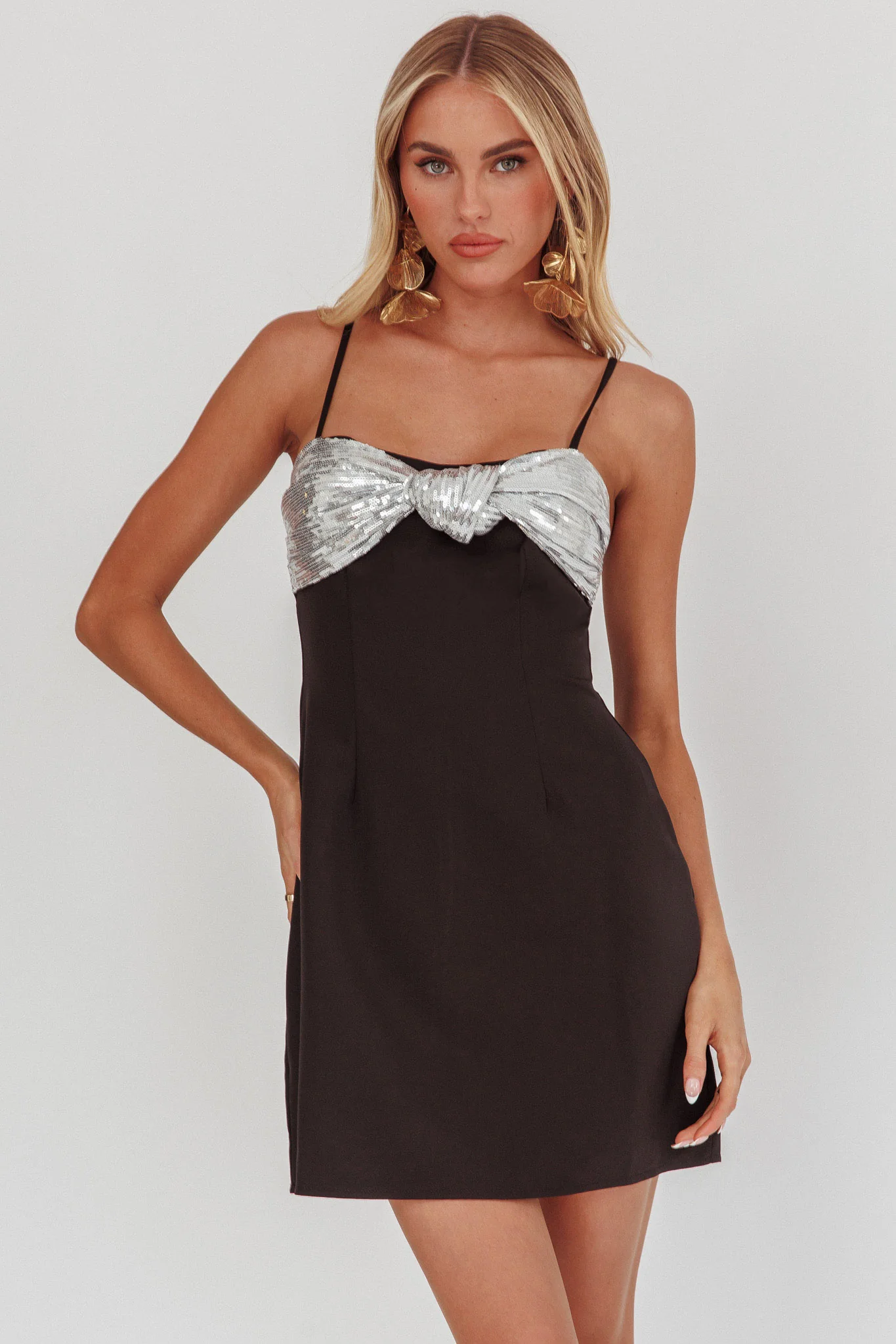 Sweet Caroline Sequin Twist Mini Dress Black/Silver - Sonourner