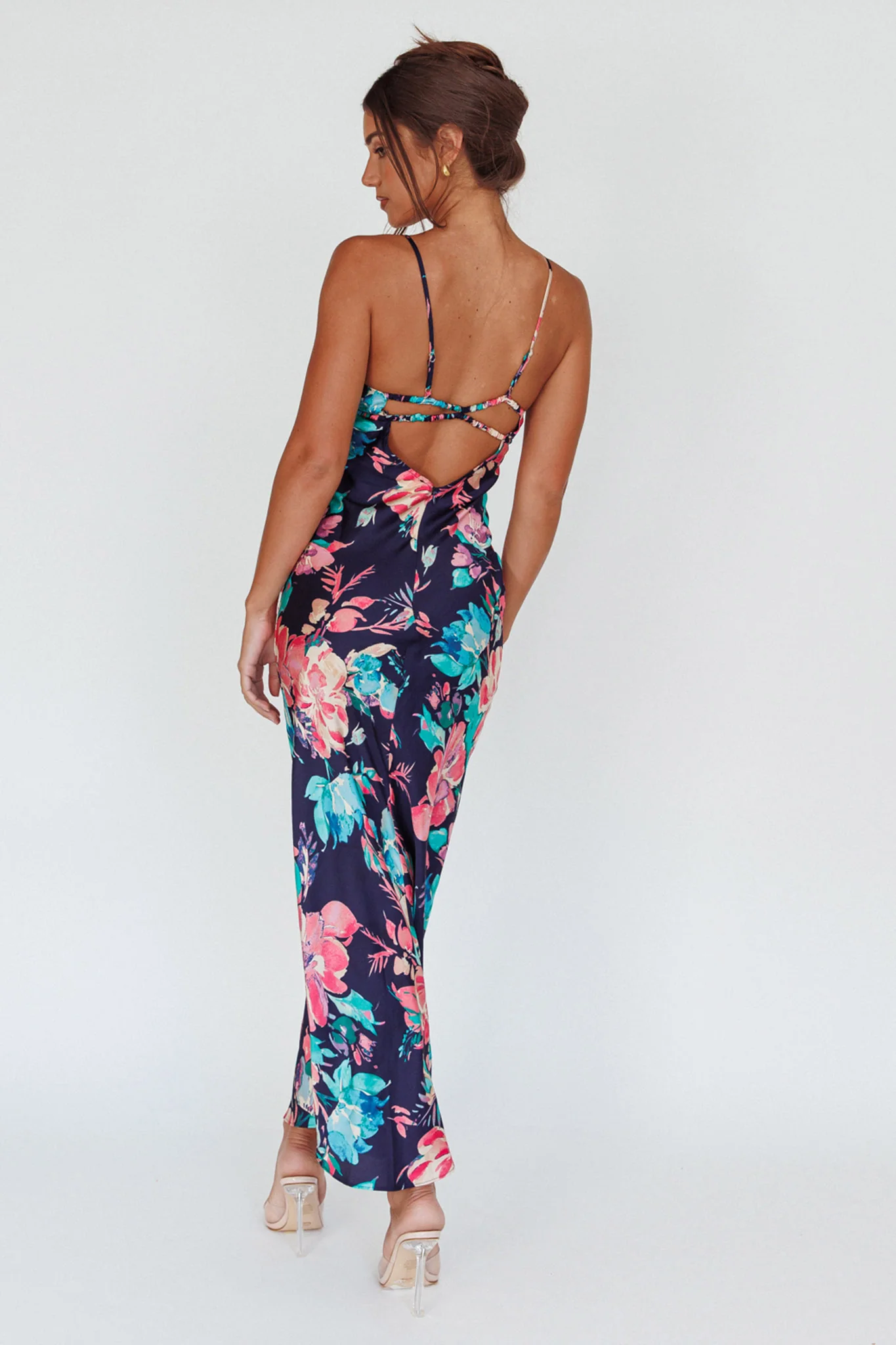 From Above V-Back Midi Dress Floral Navy - Sonourner