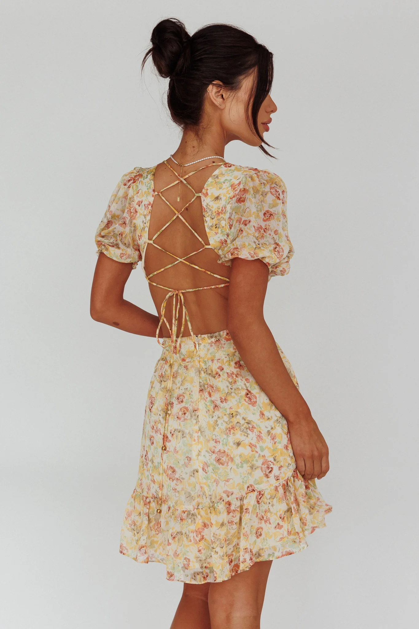 Graciele Laced Back Cut-Out Mini Dress Floral Orange - Sonourner