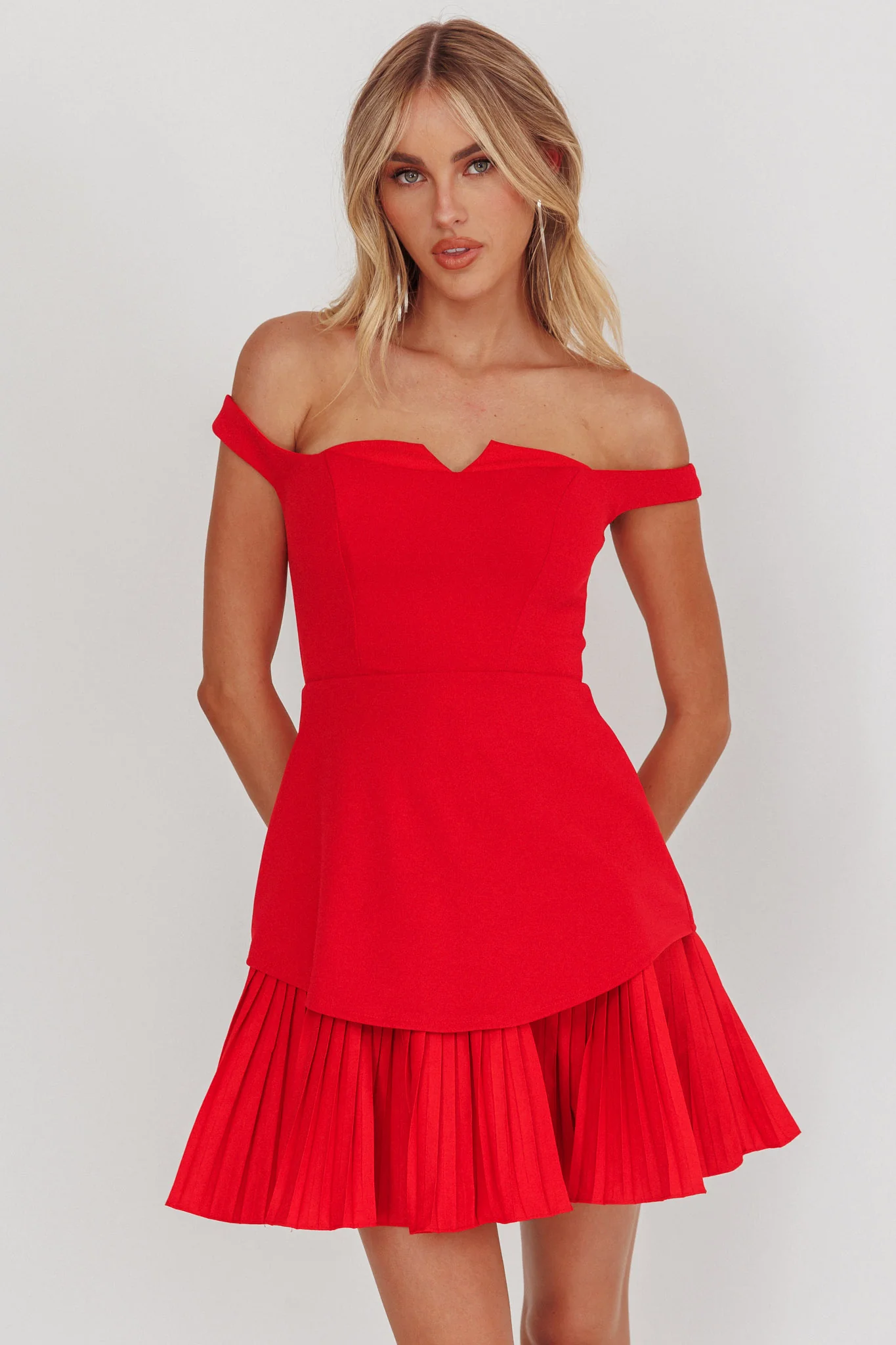Devoted Love Pleat Hem Mini Dress Red - Sonourner