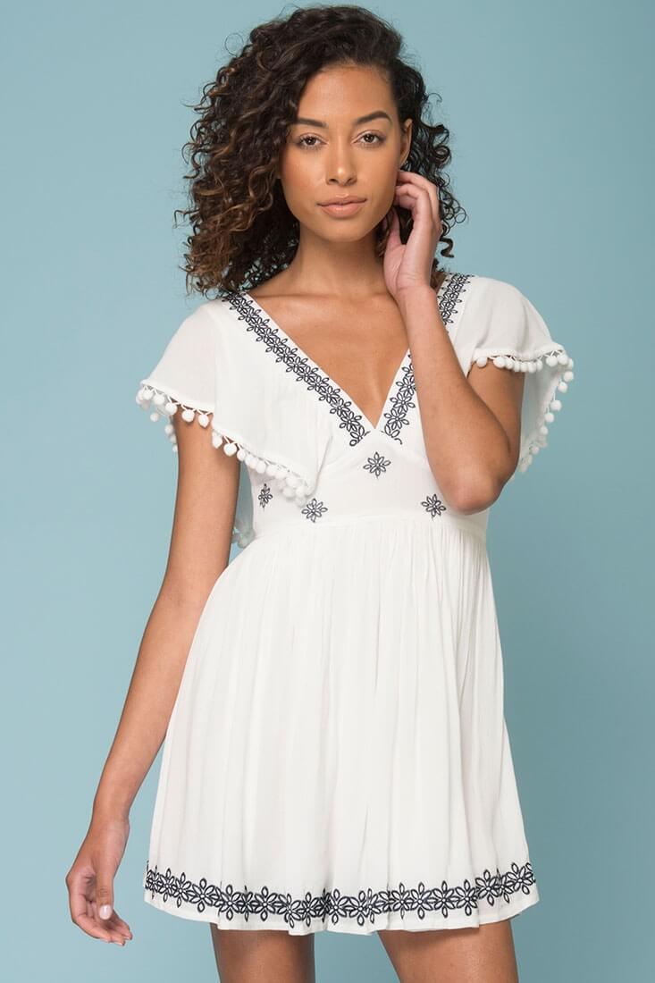 Alexis Pom Pom Dress White - Sonourner