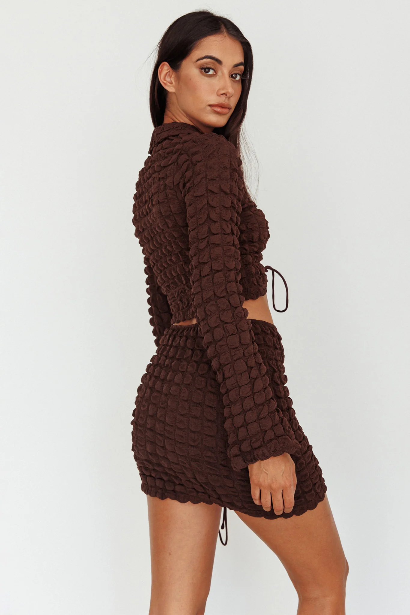 Josseline Lace-Up Detail Mini Skirt Chocolate - Sonourner