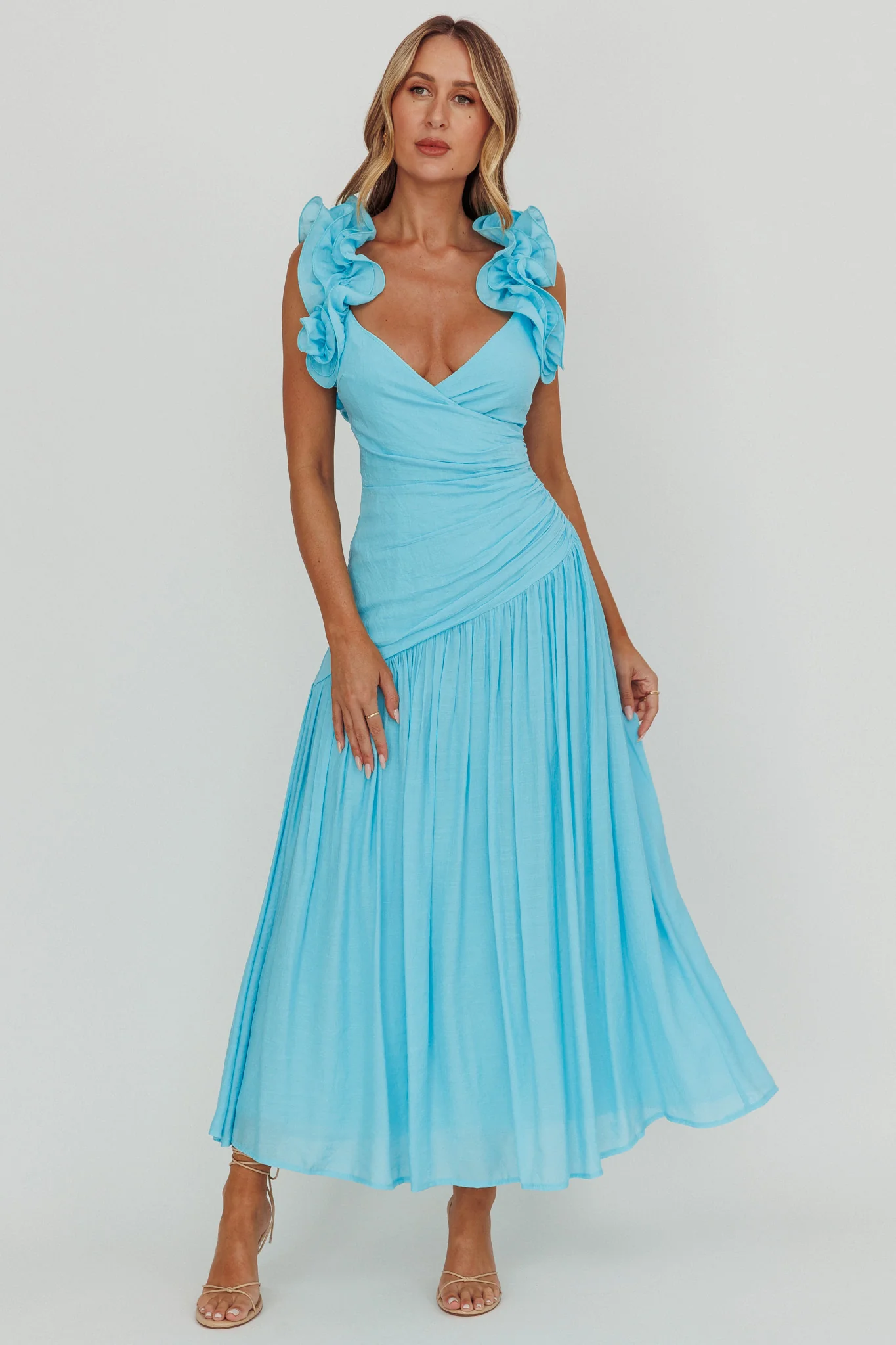 Kinley Ruffle Strap Maxi Dress Blue - Sonourner